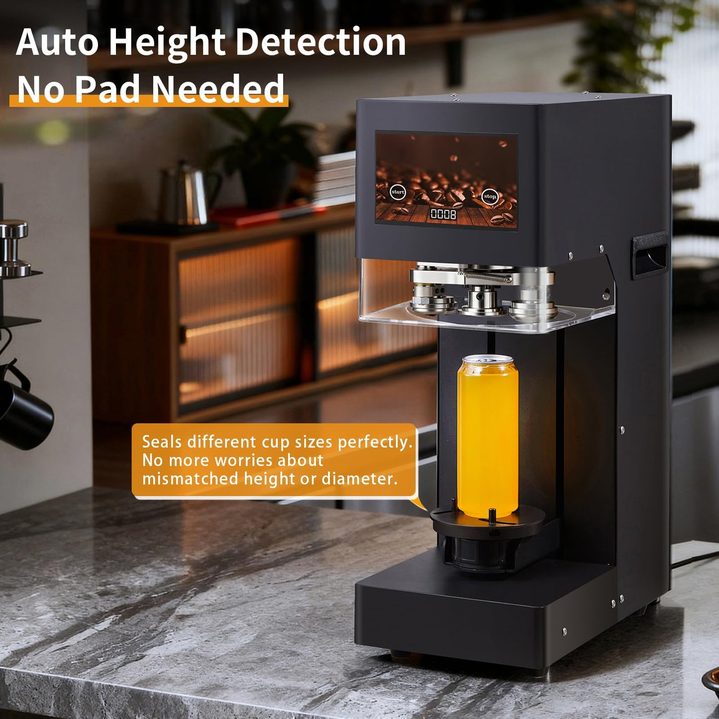 ABUKE Commercial Soda Can Sealer, Automatic Can Sealer Machine for Aluminum & Plastic Cans - Touch Screen Operation, No Need Cup Mat, Auto-Detect Height, Black