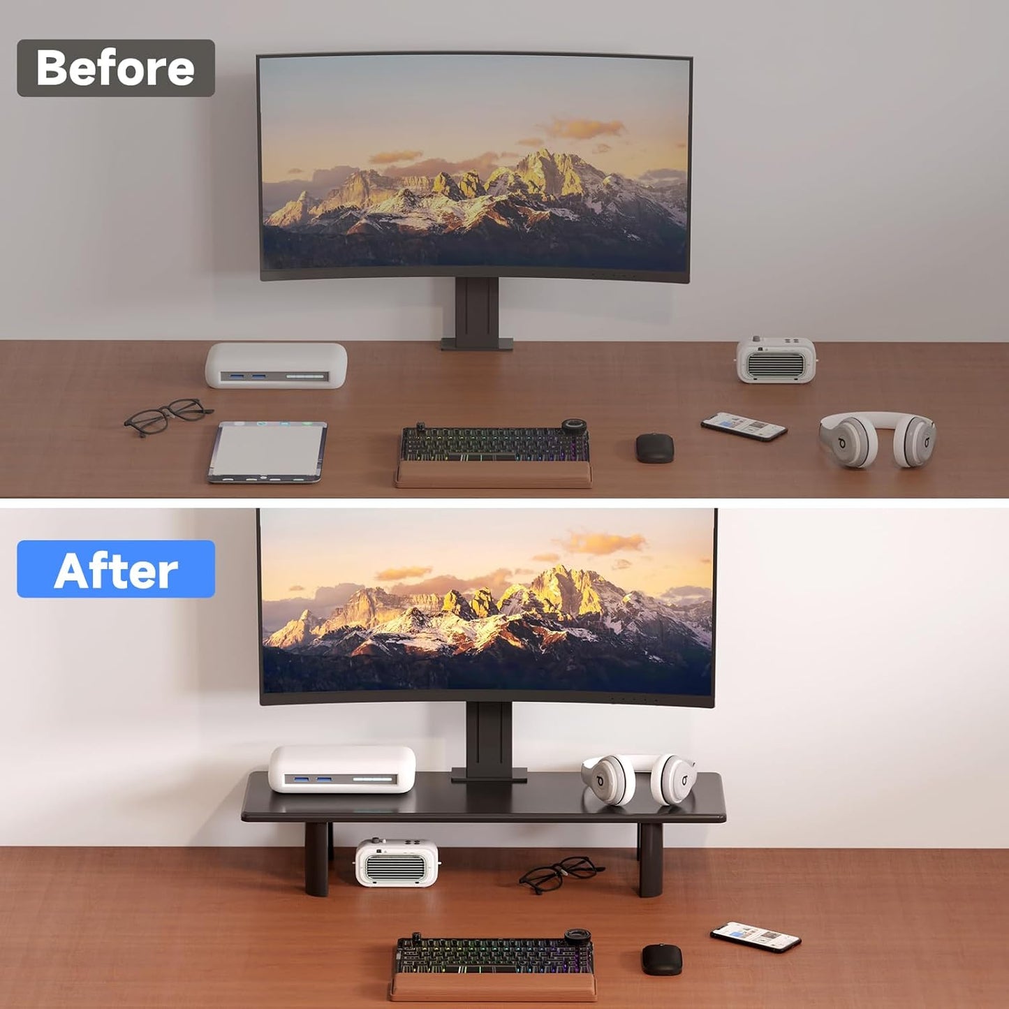 32.28Inch 2 suptek Dual Monitor Stand Riser, Large Monitor Stands for Monitors, Computer Monitor Stand, Wooden Desktop