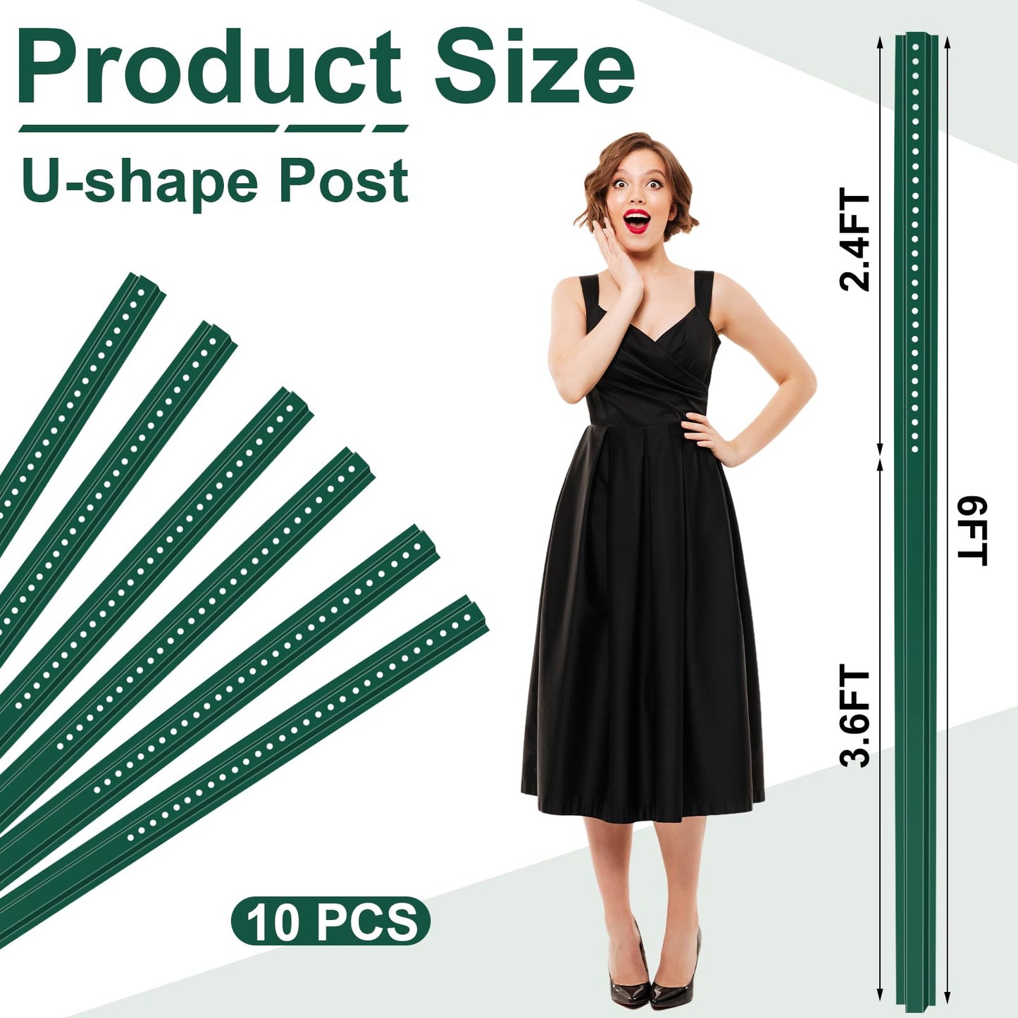 Gisafai 10 Pack 6ft Tall Green U Channel Sign Steel Post with Enamel Coating Heavy Duty Metal Sign Post with Pre Drilled Holes for Easy Mounting