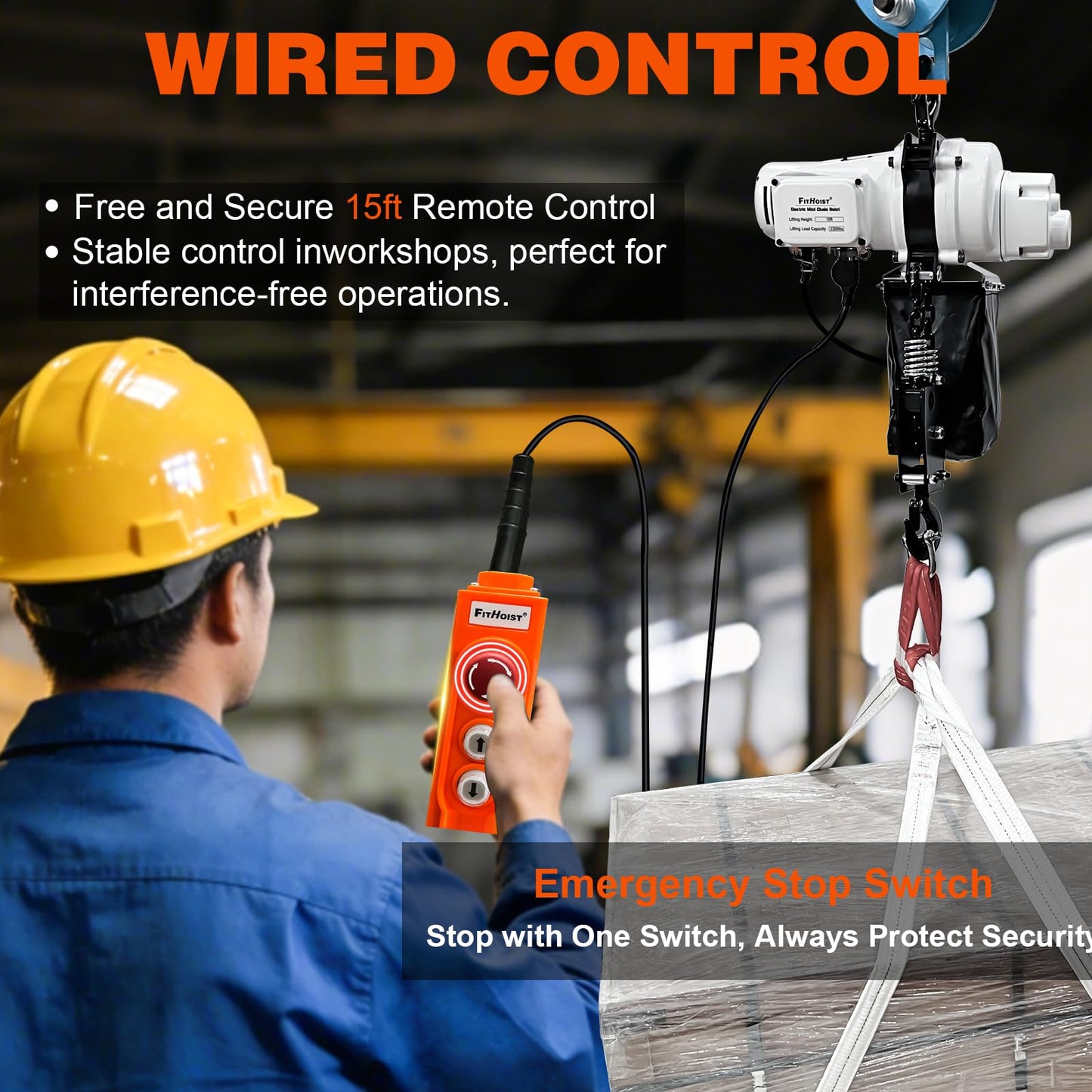 Electric Chain Hoist 2200lbs, 110V Electric Hoist, 10ft Lift Height, Single Phase Overhead Crane with Two 360° Rotatable, DT Grade Carburized Double Chain, for Garage Ceiling, Factories