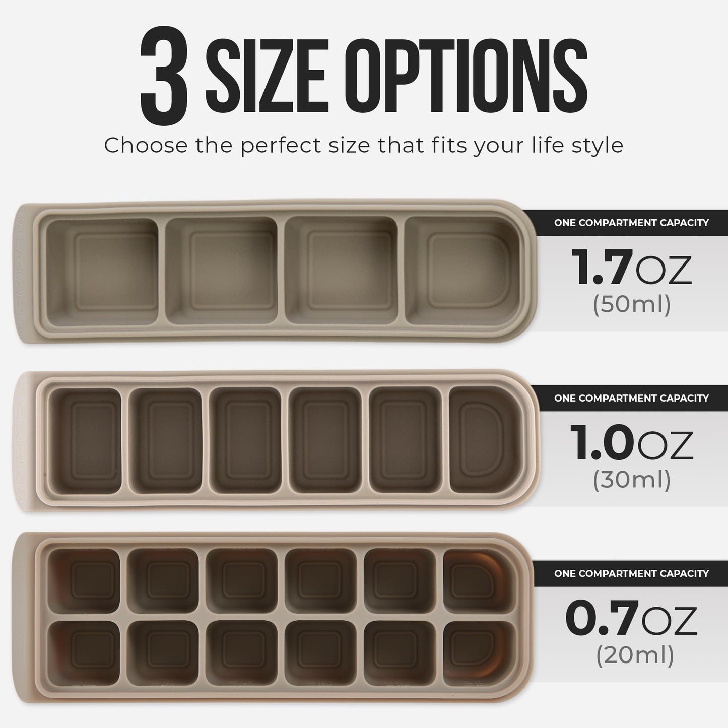 Firgi 0.7 oz/12 Sections Silicone Ice Cube Freezer Tray with Lid, 100% Food-Grade Platinum Silicone,Leak Resistance & Dishwasher Safe for Baby Food Prep,Breast Milk,Purees - Korean Made, Gray