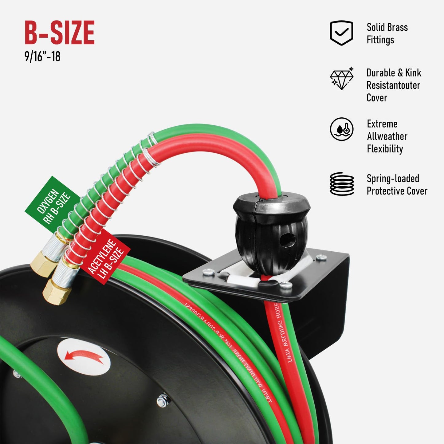 RX WELD Torch Hose Reel Auto-Rewind Retractable, with 1/4-Inch x 50 Feet with 9/16"-18 B Fittings Oxy Acetylene Hose