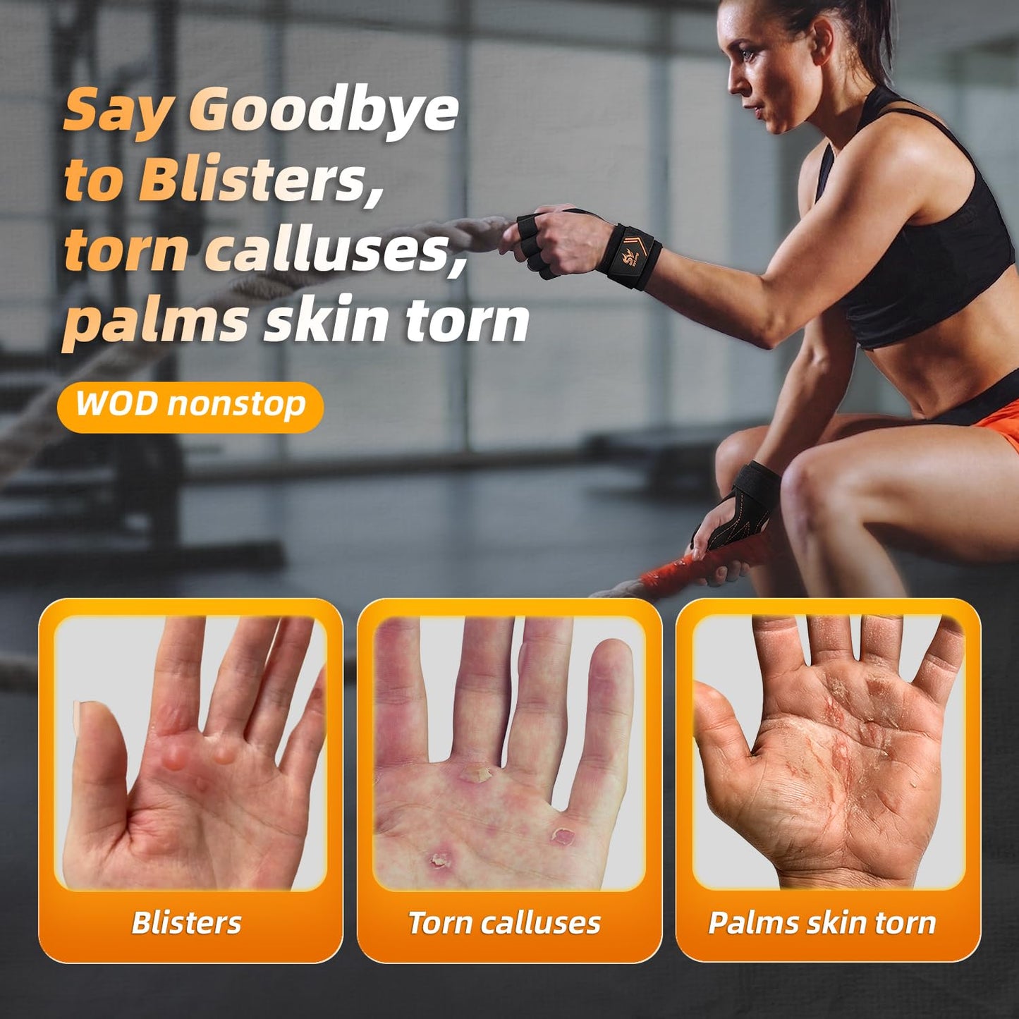 Sylong Gymnastics Hand Grips for Cross Training, Pull ups, Weight Lifting, Gymnastics; Effectively Plam Protection; offering a larger coverage area than standard grips，for Men and Women (Black-S)