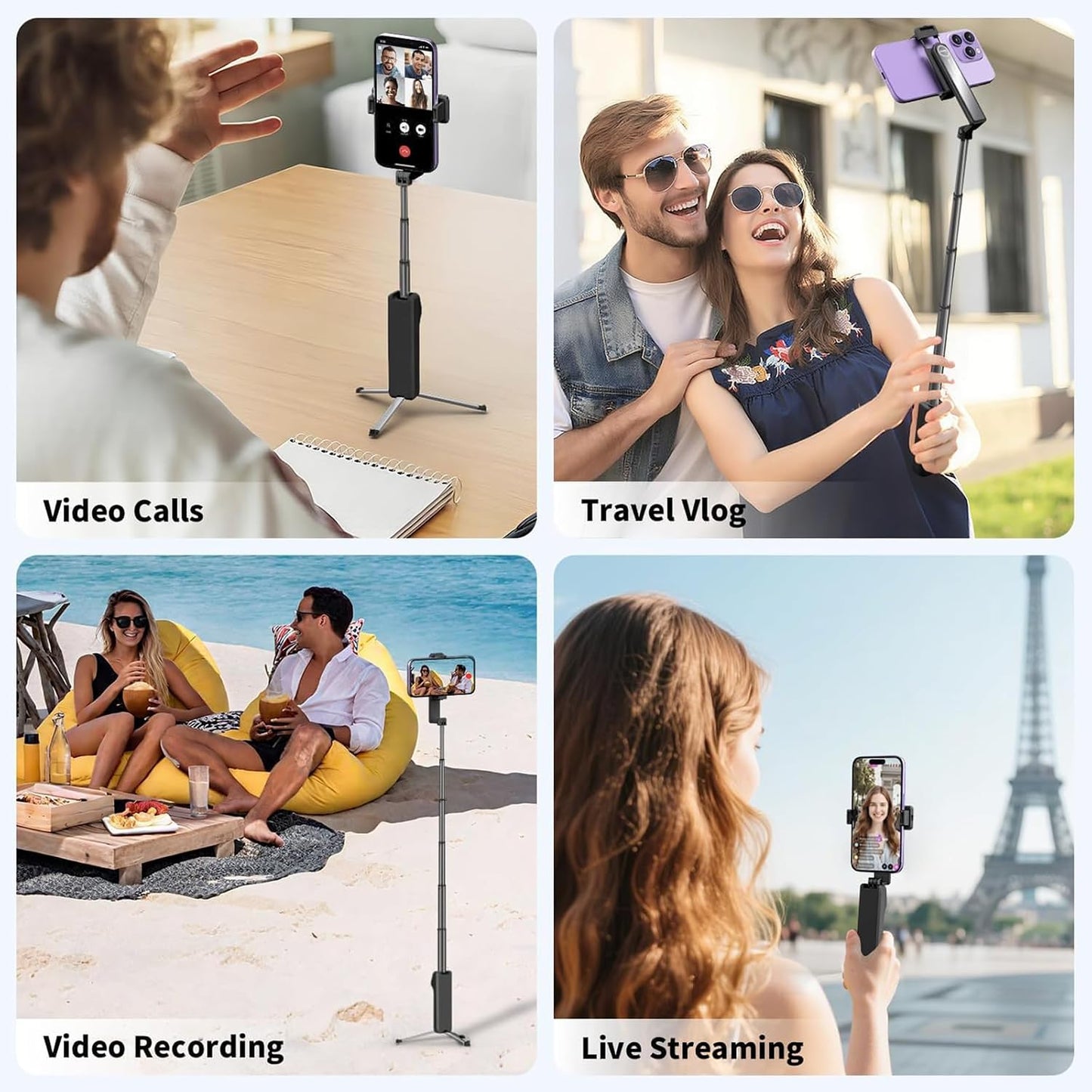 BONERUY Selfie Stick Tripod with Remote, Portable Phone Tripod Stand with Removable Wireless Bluetooth Remote, Selfie