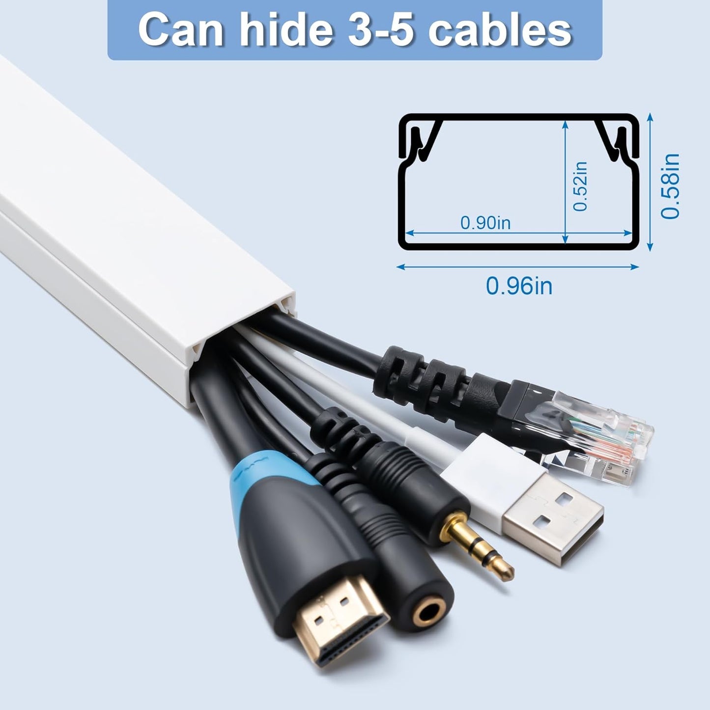 CADONO 58in 4X L14.5 W0.96 H0.58in, Cord Hider, Cable Hider, Cord Covers for Wires on Wall, Paintable Cable Cover