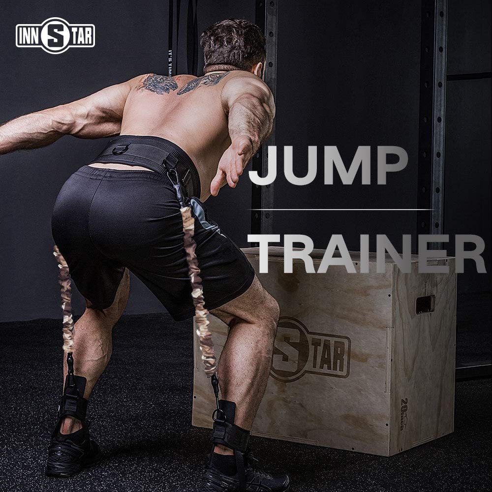 INNSTAR Vertical Jump Trainer for Volleyball Basketball Home Gym, Vertimax Jump Machine Resistance Bands, Easy to Carry, Adjustable Jump Training Equipment (Desert 120Lbs)
