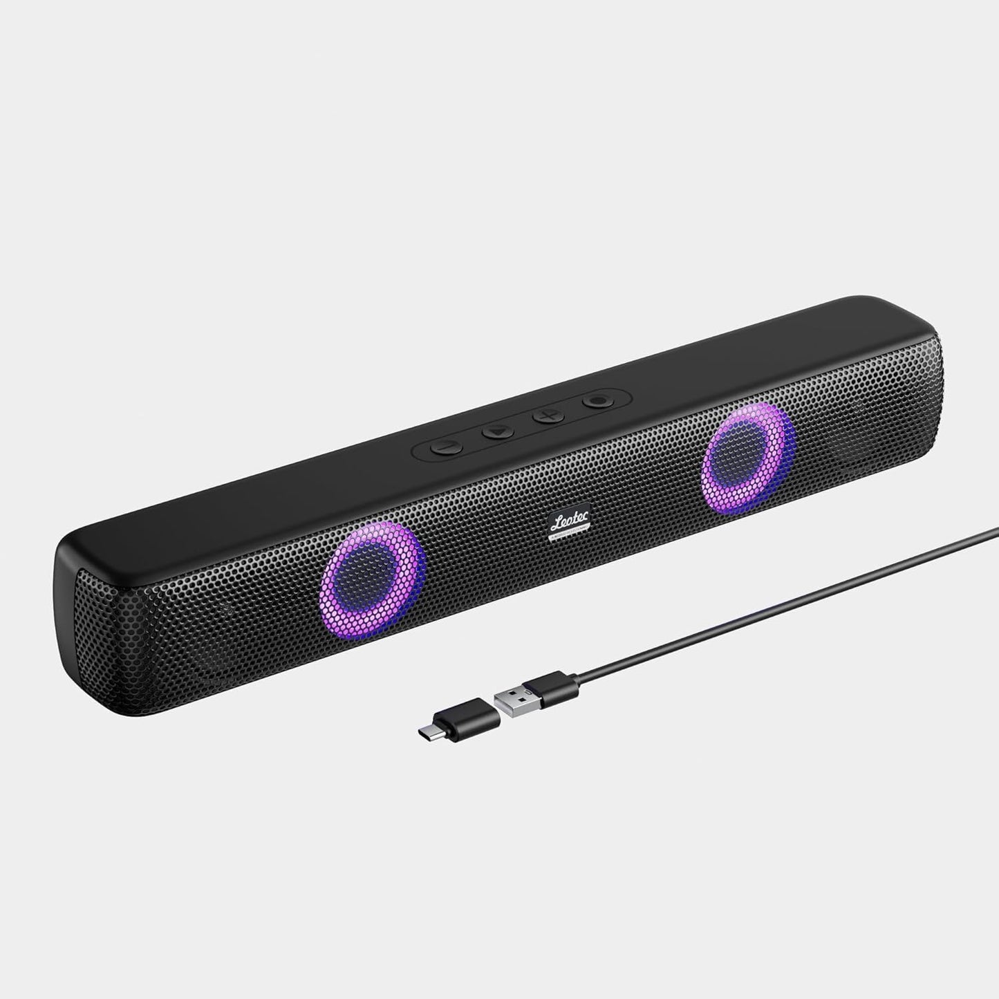 LEOTEC Computer Speakers with FM Radio,Stereo Sound,Portable Mini Sound Bar,Type-C Charging,AUX in,TF,USB for Computer