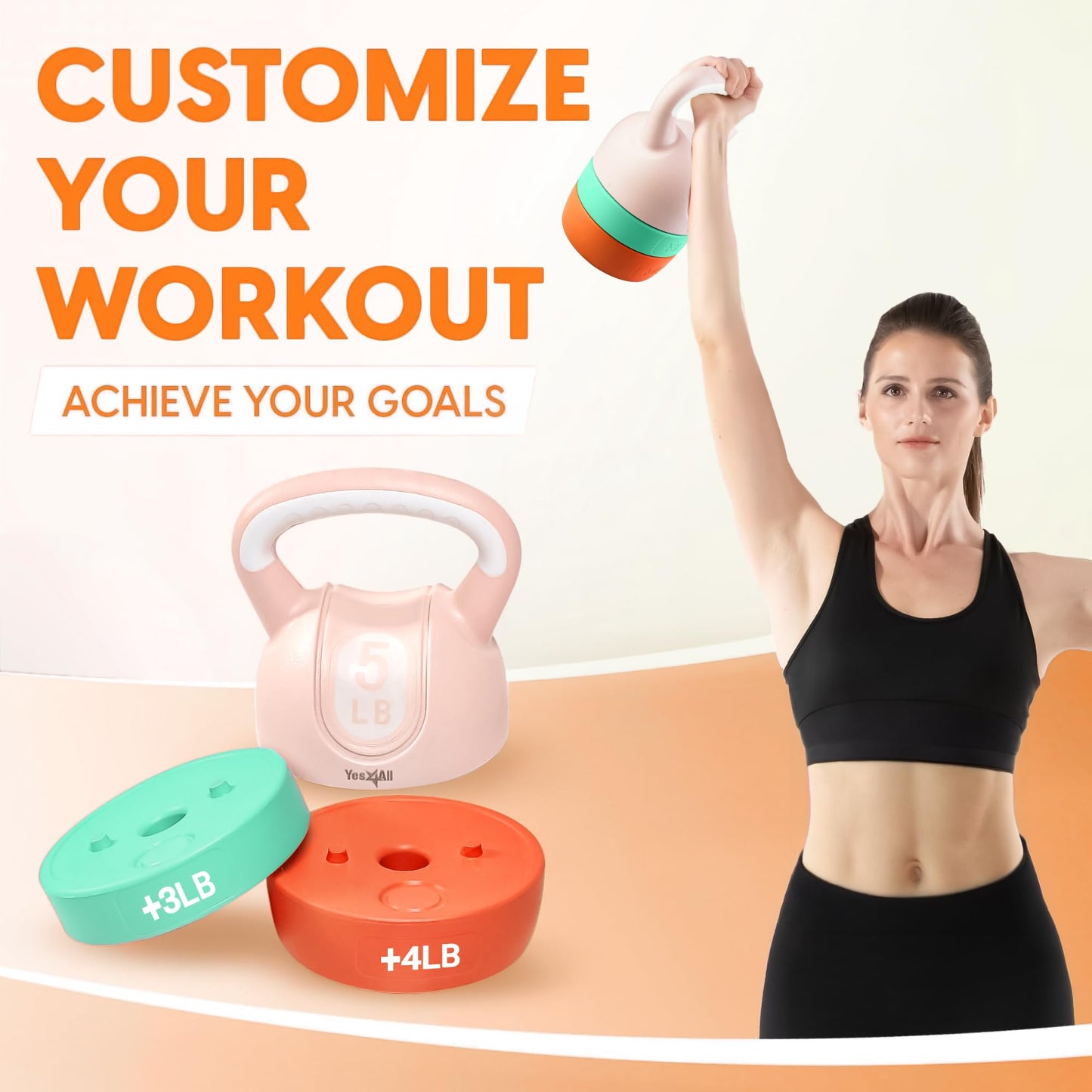 Yes4All Adjustable Kettlebell Weights Set for Women Strength Training, Kettlebells Workout Equipment for Home Gym 12lbs - Pastel