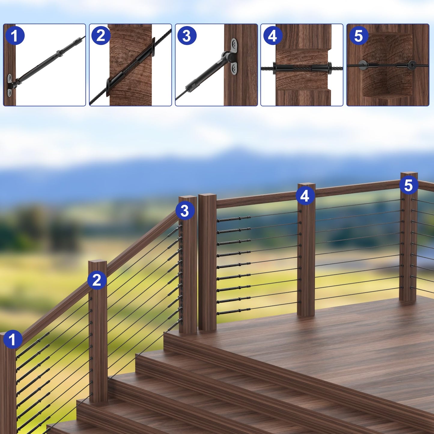 BLIKA 80 Pack Black Stainless Steel Protector Sleeves for 1/8" 5/32" or 3/16" Deck Cable Railing, for Wood/Composite Posts, T316 Marine Grade, Black Cable Railing Protector Sleeves
