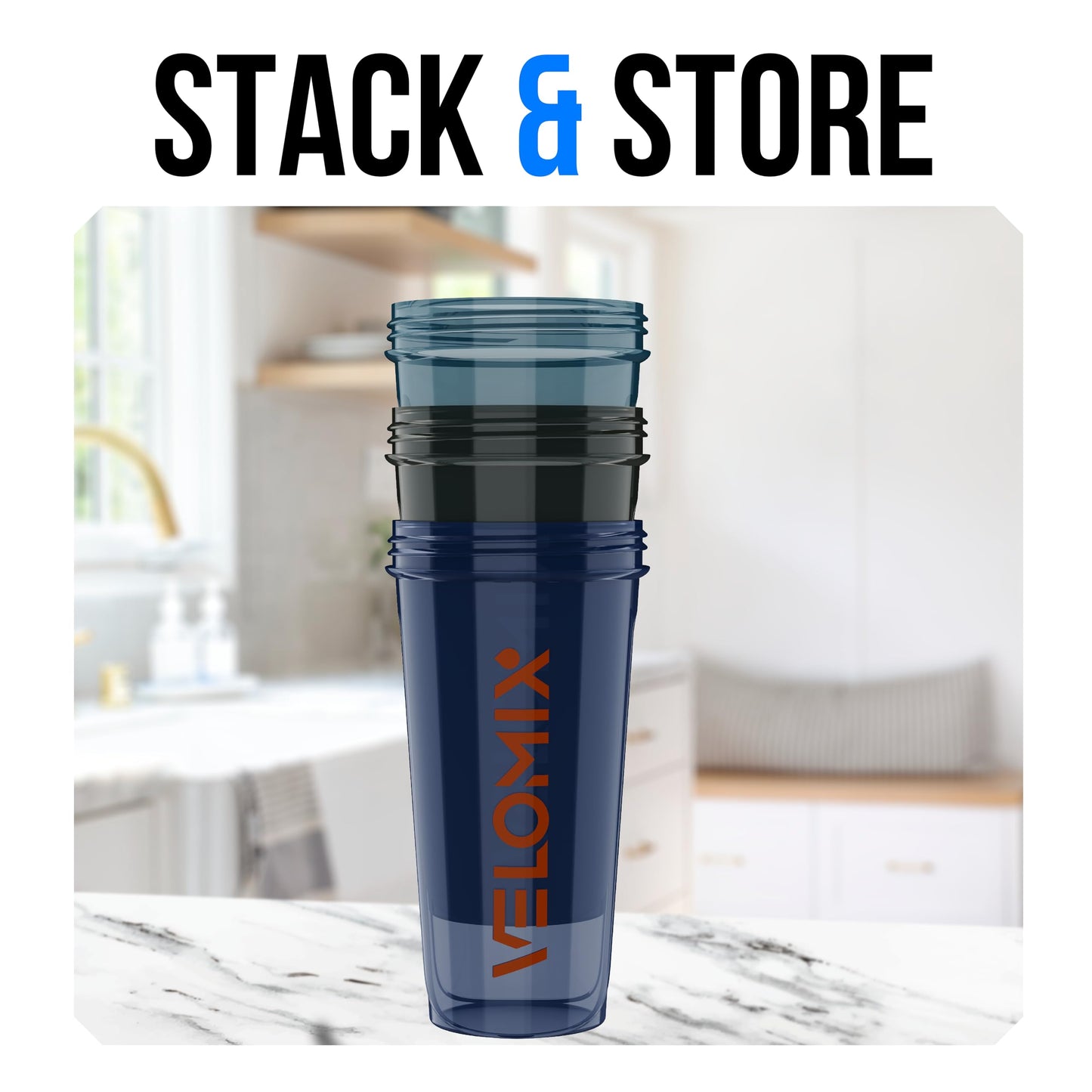 VELOMIX -3 PACK- 28 oz Protein Shaker Bottle for Protein Mixes - 3x Wire Whisk | Leak Proof Shaker Cups for Protein Shakes | Stackable Protein Shaker Bottle Pack | Dishwasher Safe (ColorBurst Set)
