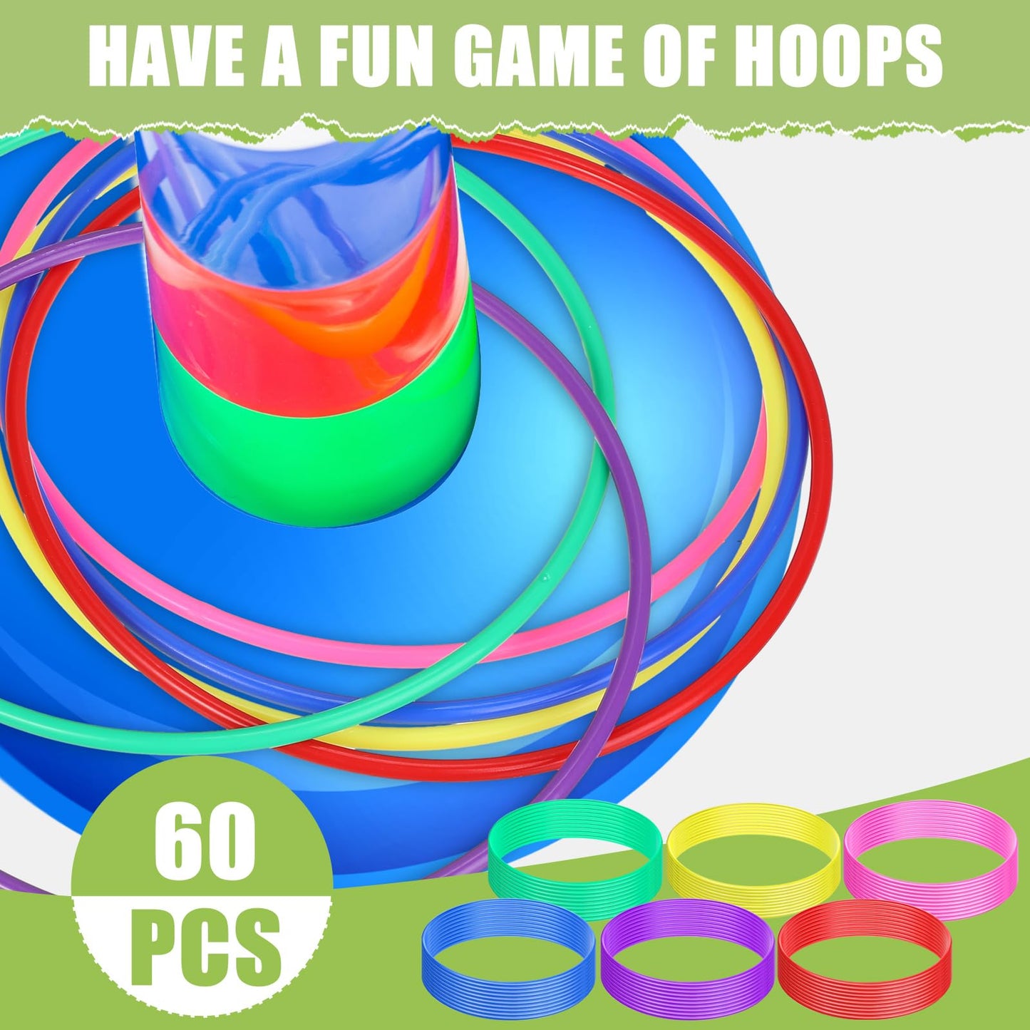 Wettarn 60 Pcs Large Plastic Ring Toss Multicolor Throwing Carnival Rings Speed and Agility Practice Games, Garden Backyard Lawn Outdoor Games(10 Inch,Bright Color)