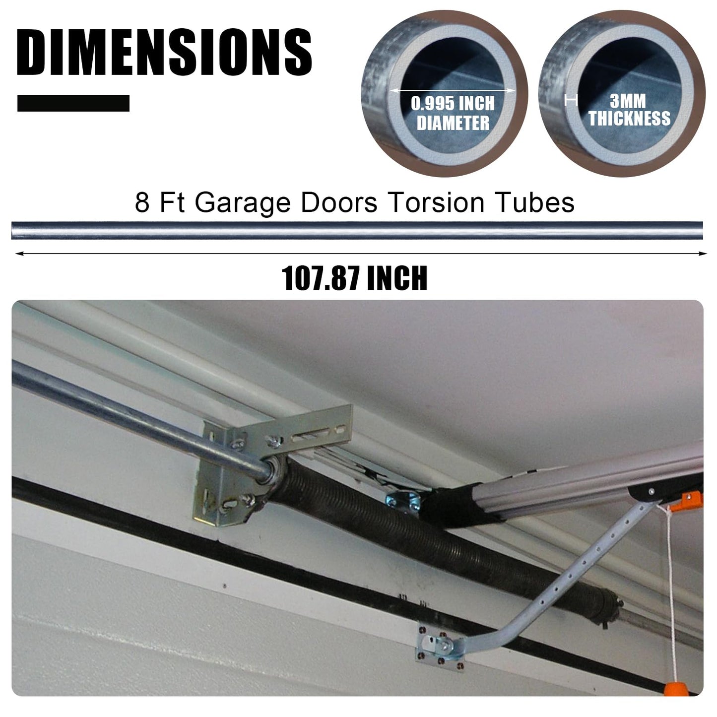 ZUIWAN Garage Door Tube Shaft,1” Garage Doors Torsion Tubes,8'10" Long,Made from 14-Gauge Galvanized Steel,Hollow Shafts,1 Pcs