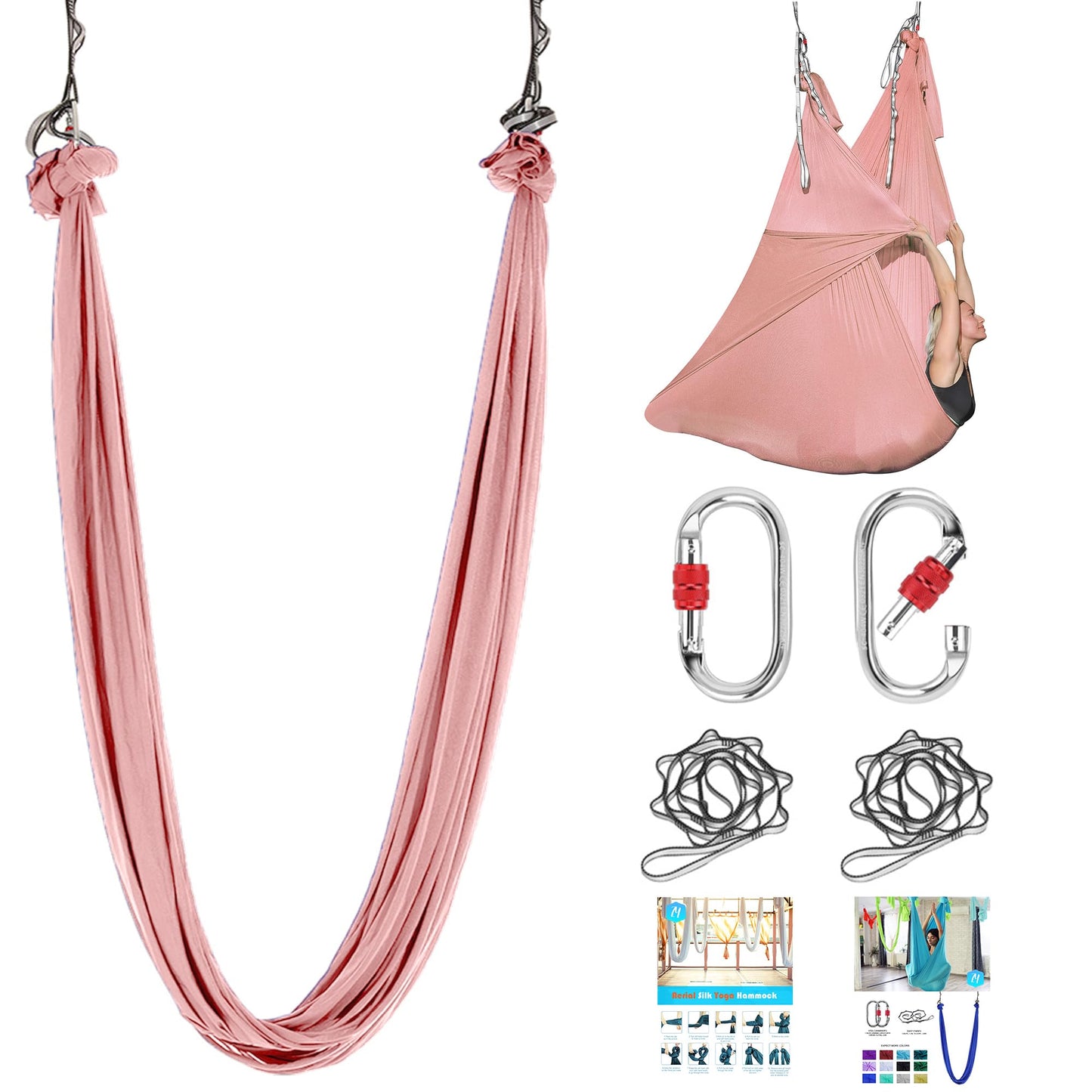 ZYOSJK 5.5 Yards Aerial Silk Swing Outdoor Hammock Aerial Yoga Swing For Adults,Aerial Yoga Hammocks for outside,Aerial Silks For Gymnastics (Pink)