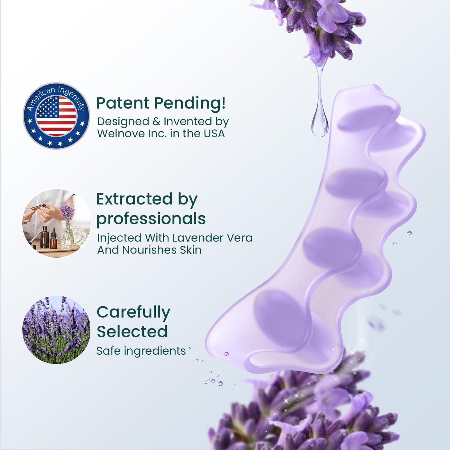 Welnove Toe Separators Spacers for Women - Toe Spacers with Lavender Extract, Toe Straightener for Women Men -Bunion Corrector Toe Stretcher for Yoga Practice - Lavender, 4 Pack