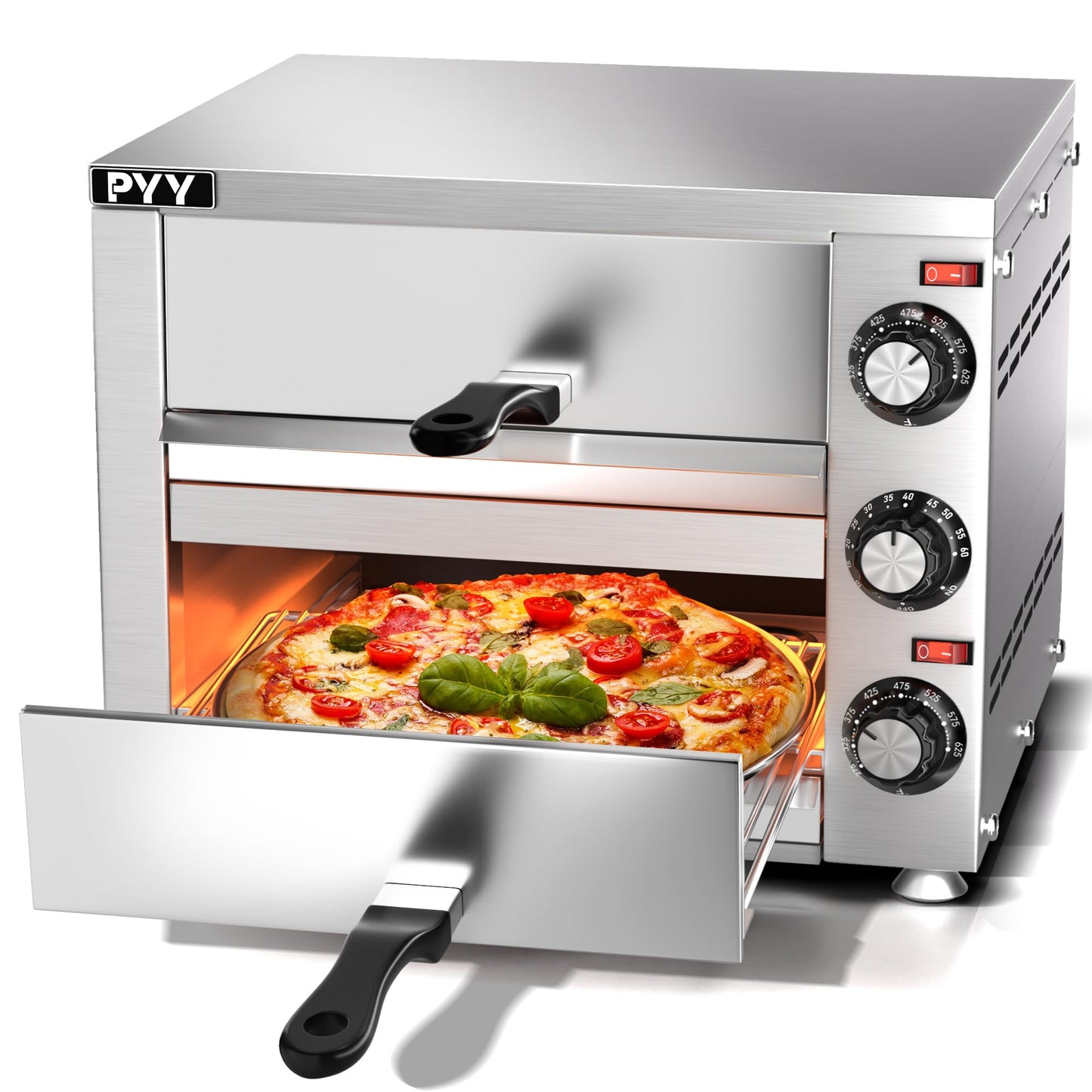PYY Commercial Pizza Oven -12 Inch Double Decker Pizza Ovens 2-Layers Countertop Pizza Cooker Electric Indoor with Timer Stainless Steel Pizza Maker for Party Restaurant Home, Silver