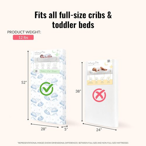 Dream On Me 5" Cozy Cloud 2-in-1 Crib & Toddler Mattress - Dual-Sided, Breathable & Waterproof, GREENGUARD Gold Certified - Blue Cloud