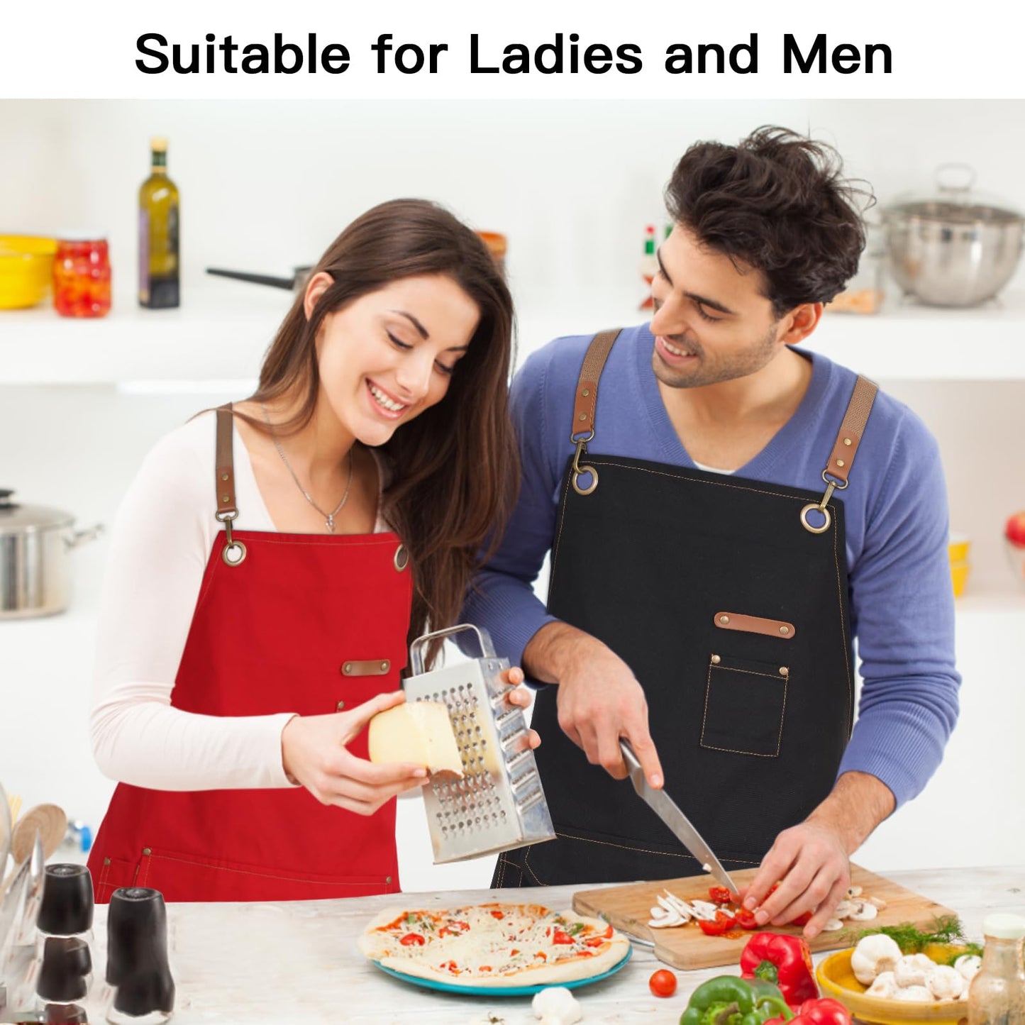 RockyToy Chef Apron with Cross Back Straps for Men Women, Cotton Canvas Apron for Artists Painting, Kitchen Cooking - Black