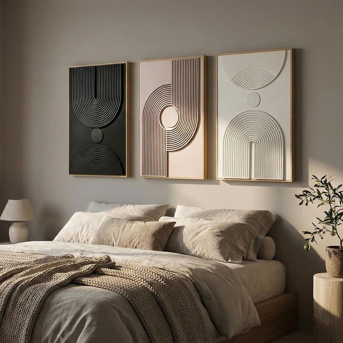 Regine Switzerland Large 3D Textured Framed Abstract Wall Art - Modern Minimalist Geometric Design, 24x36 In