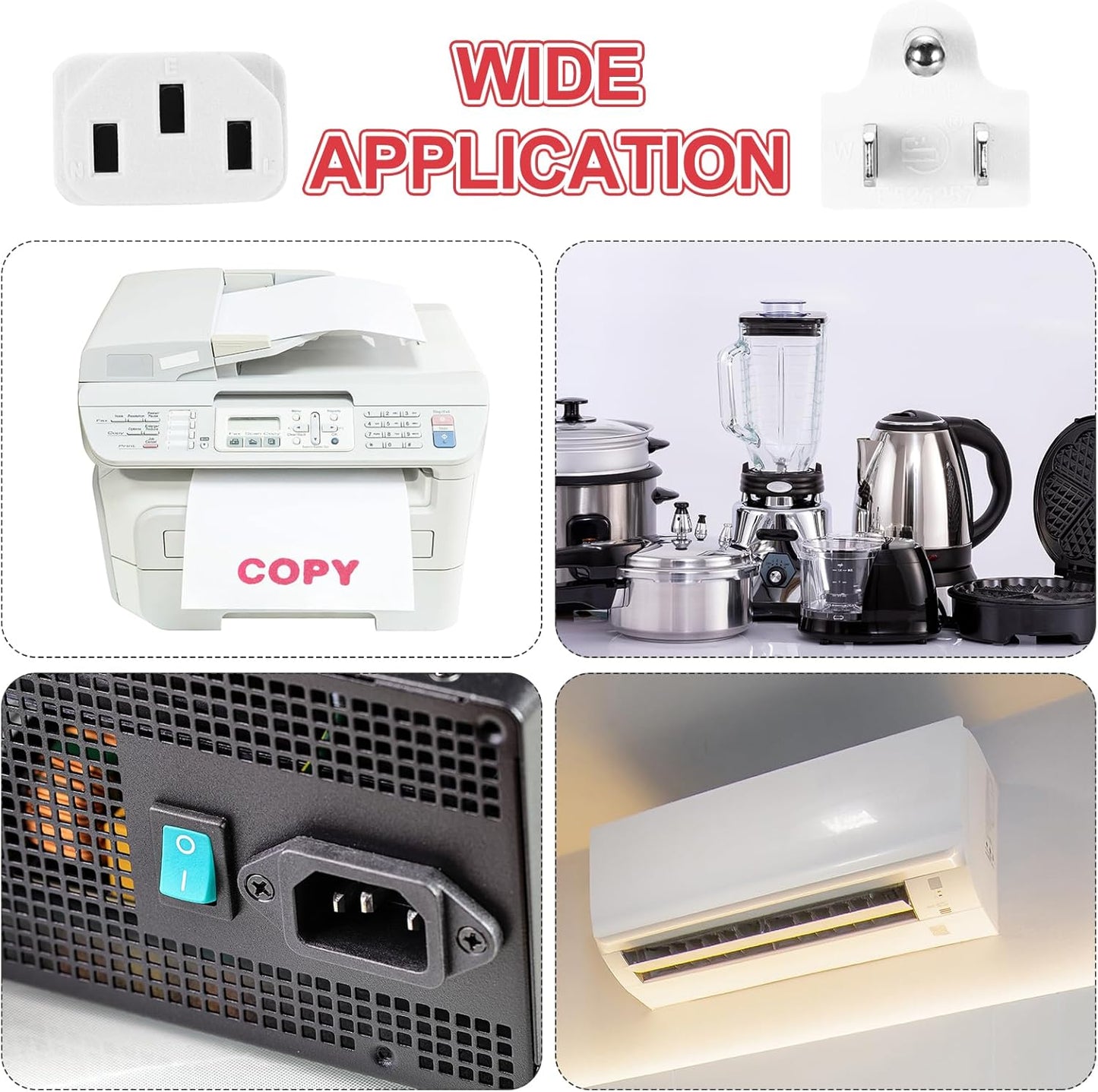 MECCANIXITY 3ft 18 18/3 C13 5-15P 10A 125V 3-Prong AWG White Universal Power Cord to NEMA Extension Power Cord