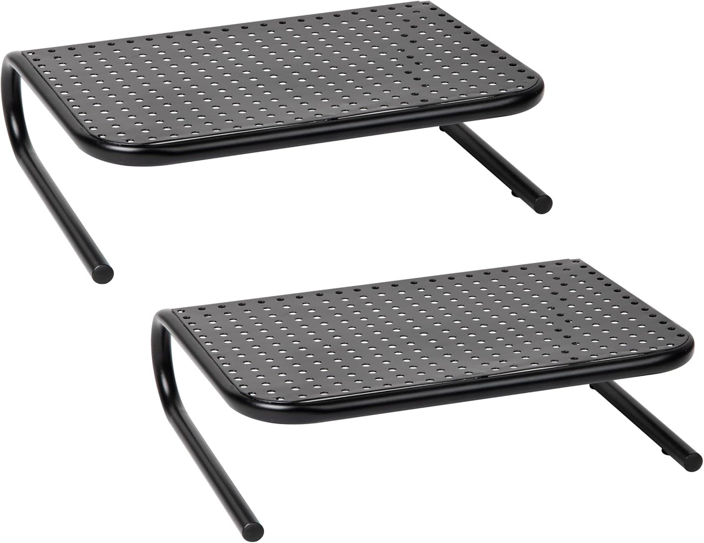 Set 2, Mind Reader Monitor Stand, Ventilated Laptop Riser, Desktop Organizer, Metal, of Black