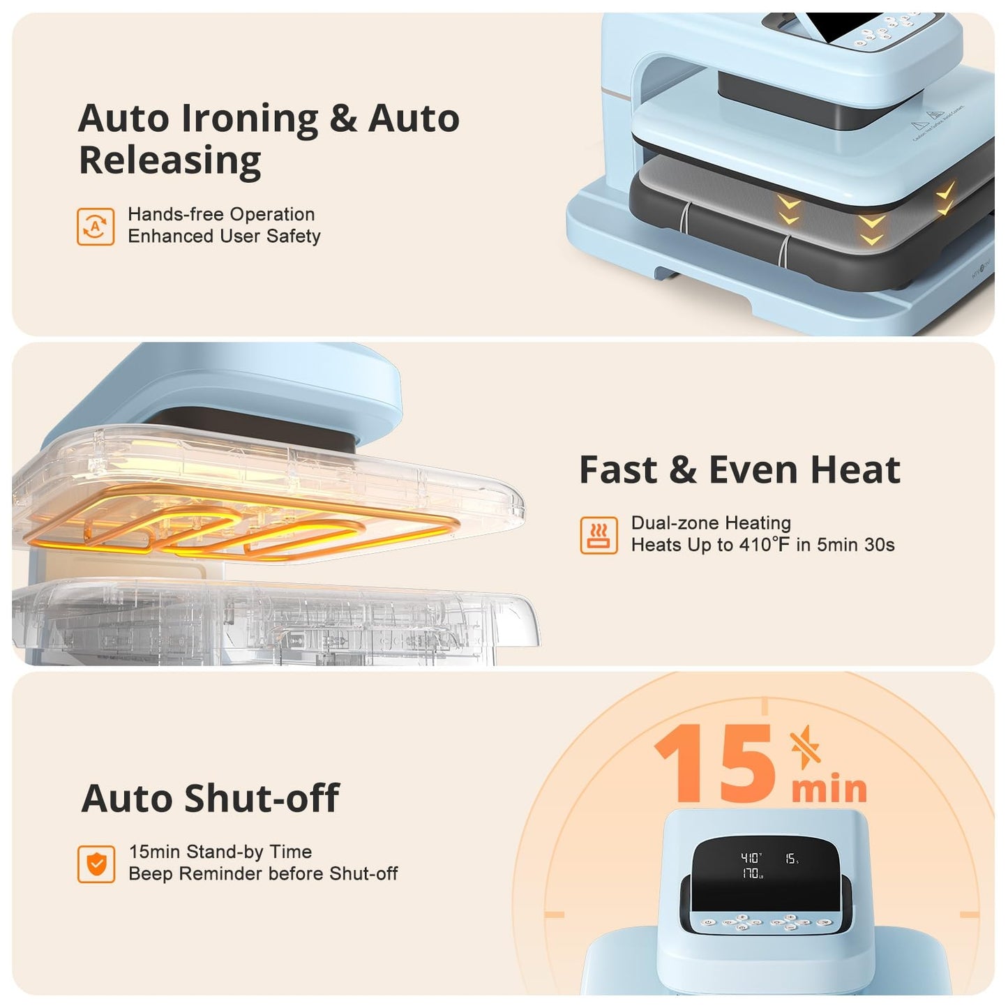 HTVRONT Auto Heat Press 2 - Heat Press Machine for T Shirts with Adjustable Pressure & Higher Heating Height, Heats Up Fast & Evenly Heat Press 15x15 for HTV, Sublimation, Heat Transfer Projects