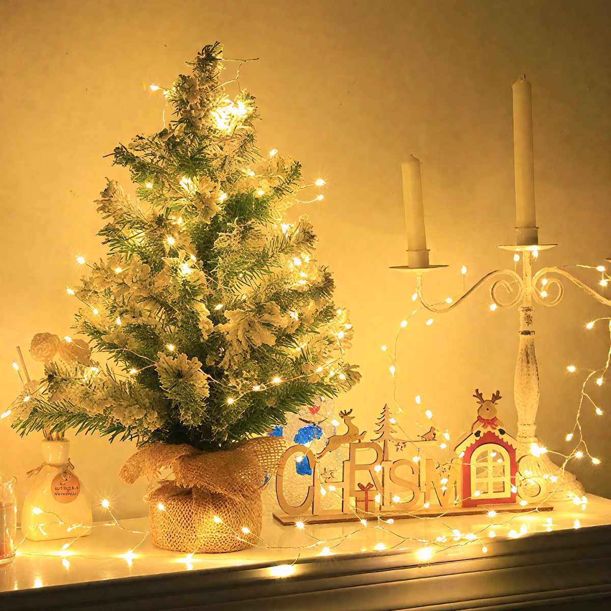 RESNICE Plug in Fairy Lights 20FT 200 LED Warm White Copper Wire with Remote Timer for Indoor/Outdoor Use