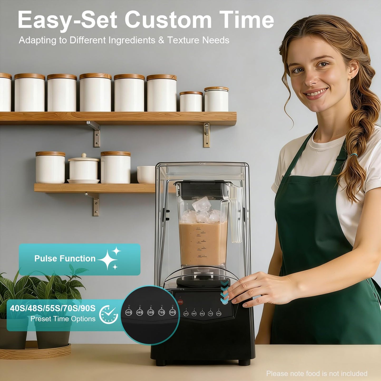 1.8L Commercial Blender, Soundproof Professional Smoothie Machine, 2200W 23000r/min Time Function Automatic Drink Mixer 110V~120V Electric Ice Crusher w/ML, FL.OZ Two Volume Units, Soundproof Cover