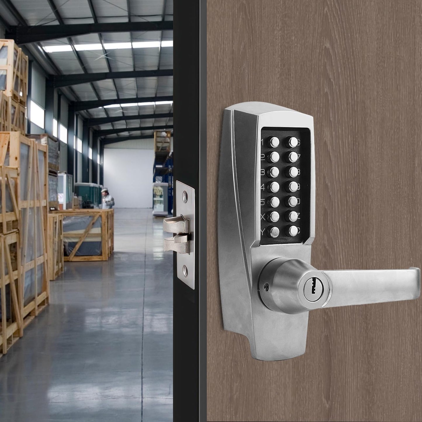 Mechanical Door Lock, Mechanical Push Button Lever Lock, Keyless Entry Commercial & Residential, Water-Proof Zinc Alloy, Easy to Install, for Garden, Yard, Garage
