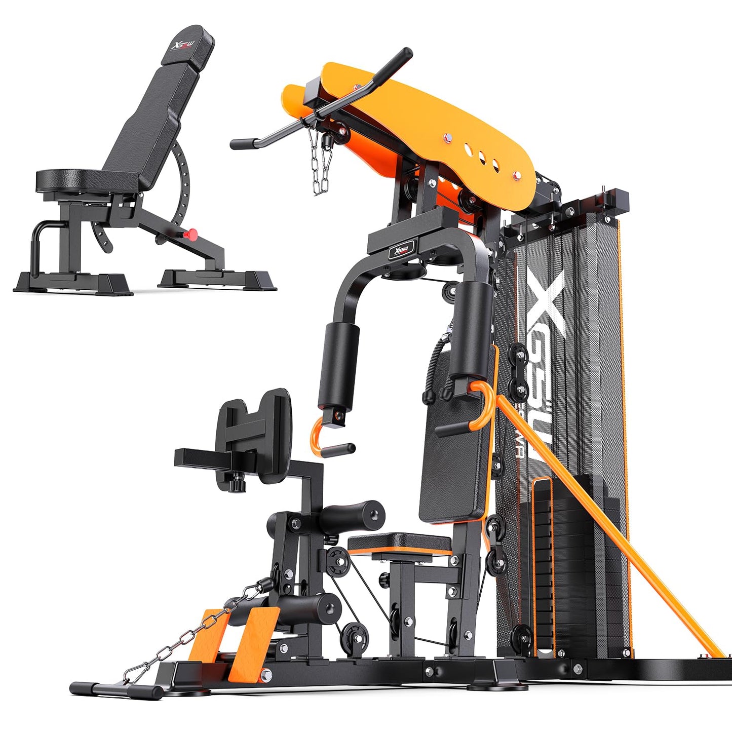 XGSW Multi-Function Home Gym Workout Station, Featuring a Pulley System, arm Trainer, and Leg Trainer for Full-Body Workouts. (L03-1 Single-Person Training Station)