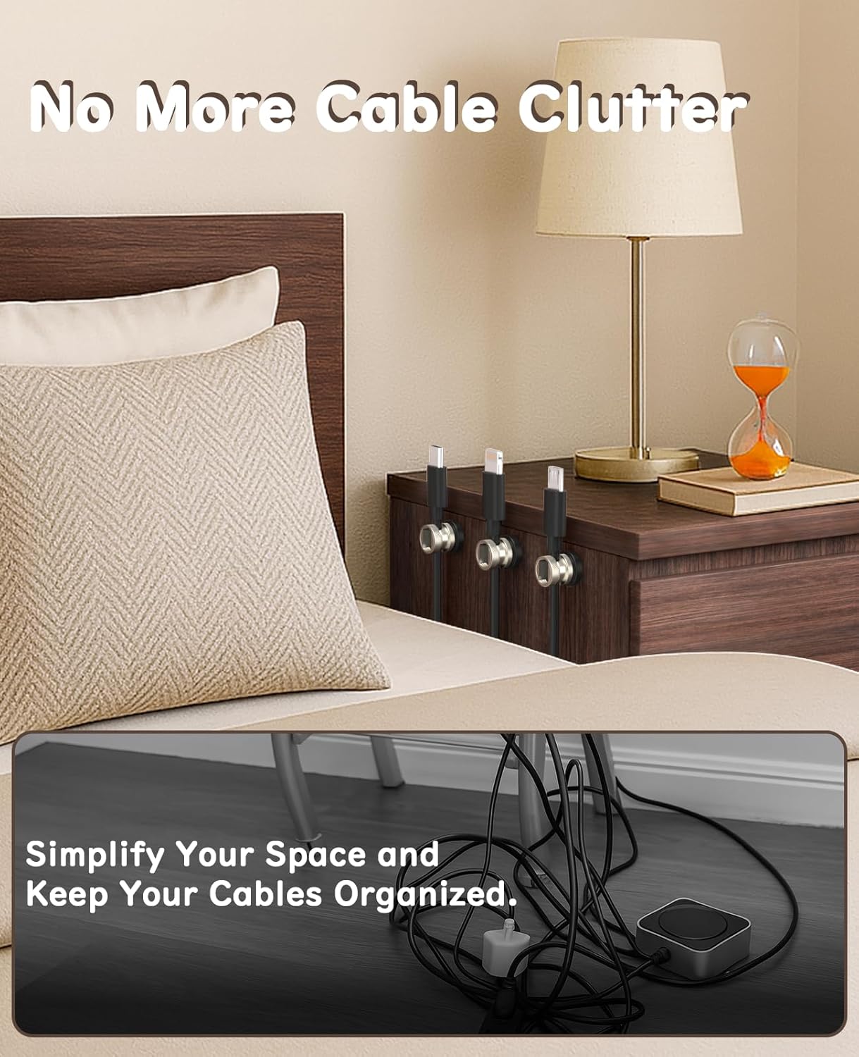 Maveek (4 Pack) Metal Magnetic Cord Holder, Magnet Cable Clips Stainless Steel Adjustable Cord Organizers for Desk