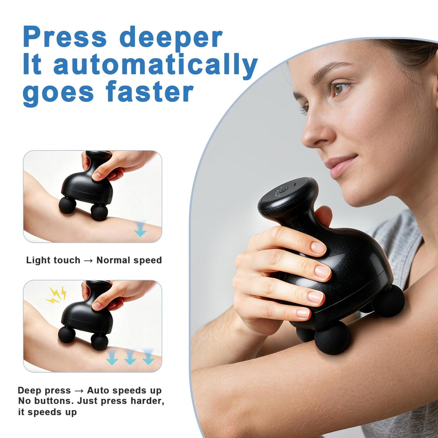 DEITY 4 Heads Handheld Massage Gun Deep Tissue, Electric Body Massager, Percussion Muscle Massager for Easing Shoulder and Back Tension, with Reverse Thrust Function
