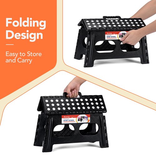 ACSTEP Foldable Step Stool for Kids and Adults,15-Inch Extra Wide 9-Inch Height (2 Pack) More Safe and Comfortable Holds Up to 300 lbs Folding Step Stool for Bathroom, Garden, Kitchen（Black）