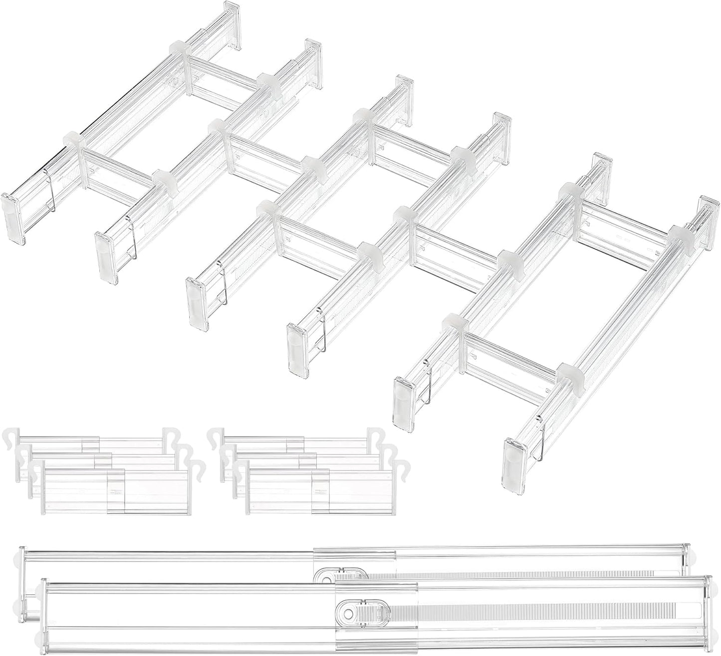 Vtopmart Drawer Dividers - Expandable Kitchen Organizer with 8 Dividers & 14 Inserts | Adjustable 12.8"-22.3" Clear Plastic Separator for Flatware & Utensils