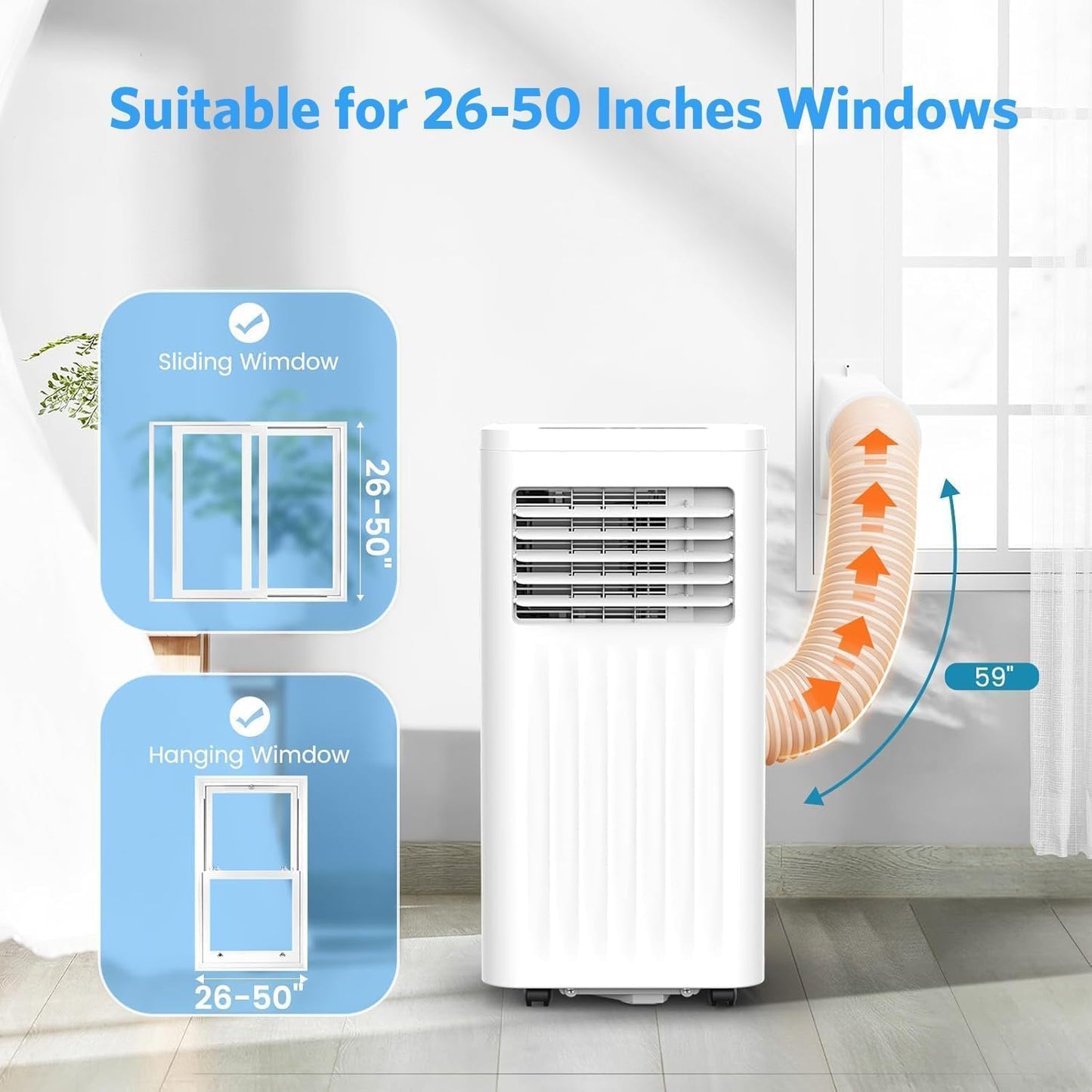 Electactic 8050 BTUs Portable Air Conditioners for Room up to 400 Sq. Ft, Air Conditioners Portable with Cool/Fan/Dry/Sleep Mode, 24H Timer, Remote Control, Window Kit