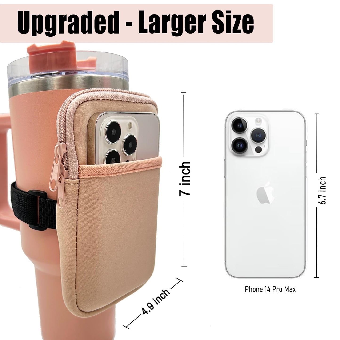 LMYUHONG Water Bottle Pouch for Stanley Cup Accessories 40oz 20oz 30oz, Tumbler Pouch with Versatile Pocket, for Cards, Keys, Earphone, Fits Phones, Use for Running, Walking, Hiking & Biking