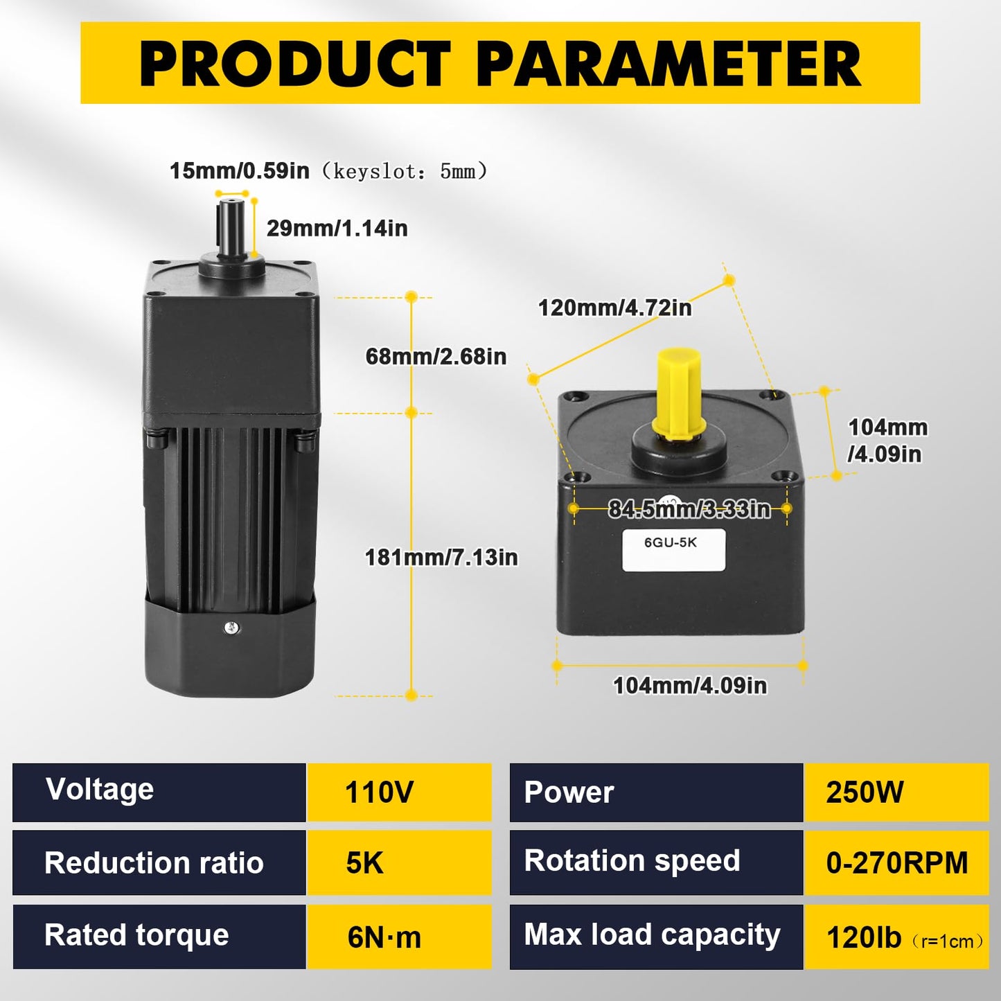 250W Variable Speed Motor with Gearbox and Bracket, 0-270RPM(5K) High Torque AC Gear Reducer Motor for Industry, Robotics, Automotive, Production Line