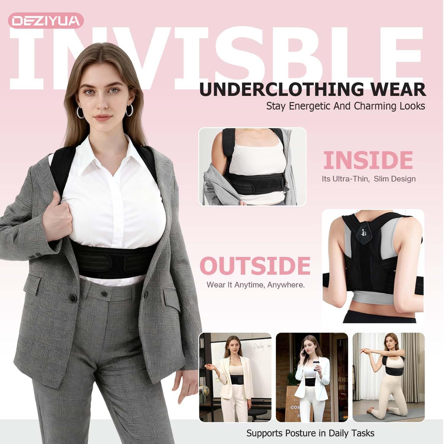 DEZIYUA Posture Corrector Back Brace for Women and Men, Shoulder Straightener, Adjustable Back Support Brace, Back Pain Relief – Slouching, Scoliosis, Hunchback, Hump, Thoracic, Spine Alignment – with Adjustable Shoulder Straps, Posture Support. Posture C