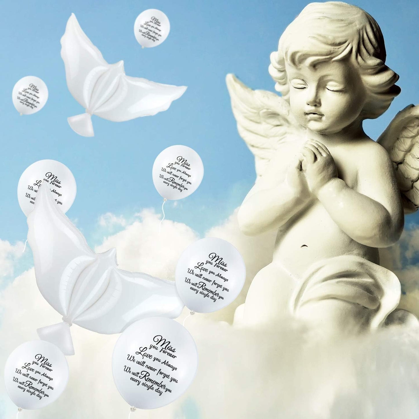 Skylety 36 Pcs Memorial Balloons - Peace Dove Balloons for Remembrance | White Helium Decorations