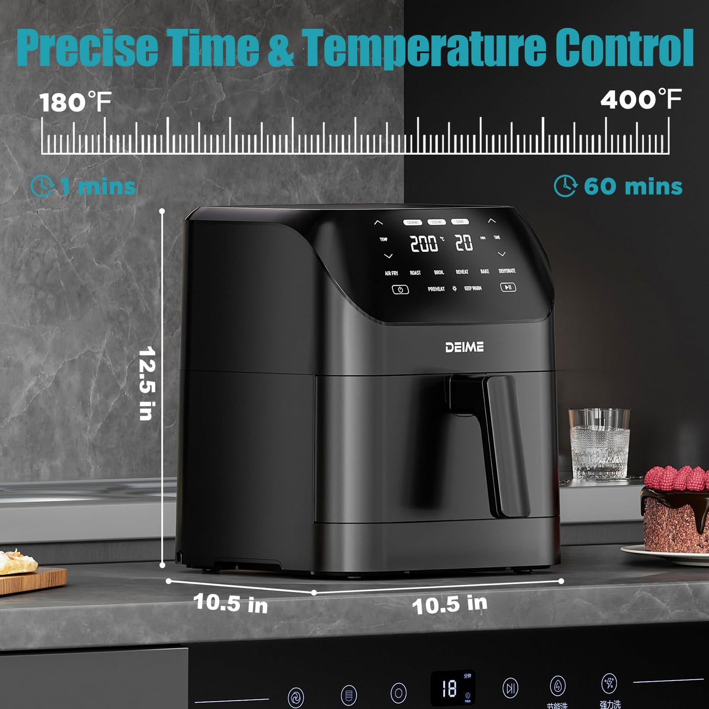 Air Fryer 6.2 QT Large Capacity Oilless Hot Air Fryers Oven 1500W Healthy Cooker with 8 Presets, Digital LCD Touch Screen, Non-Stick Basket, Included Recipe (Black-M)