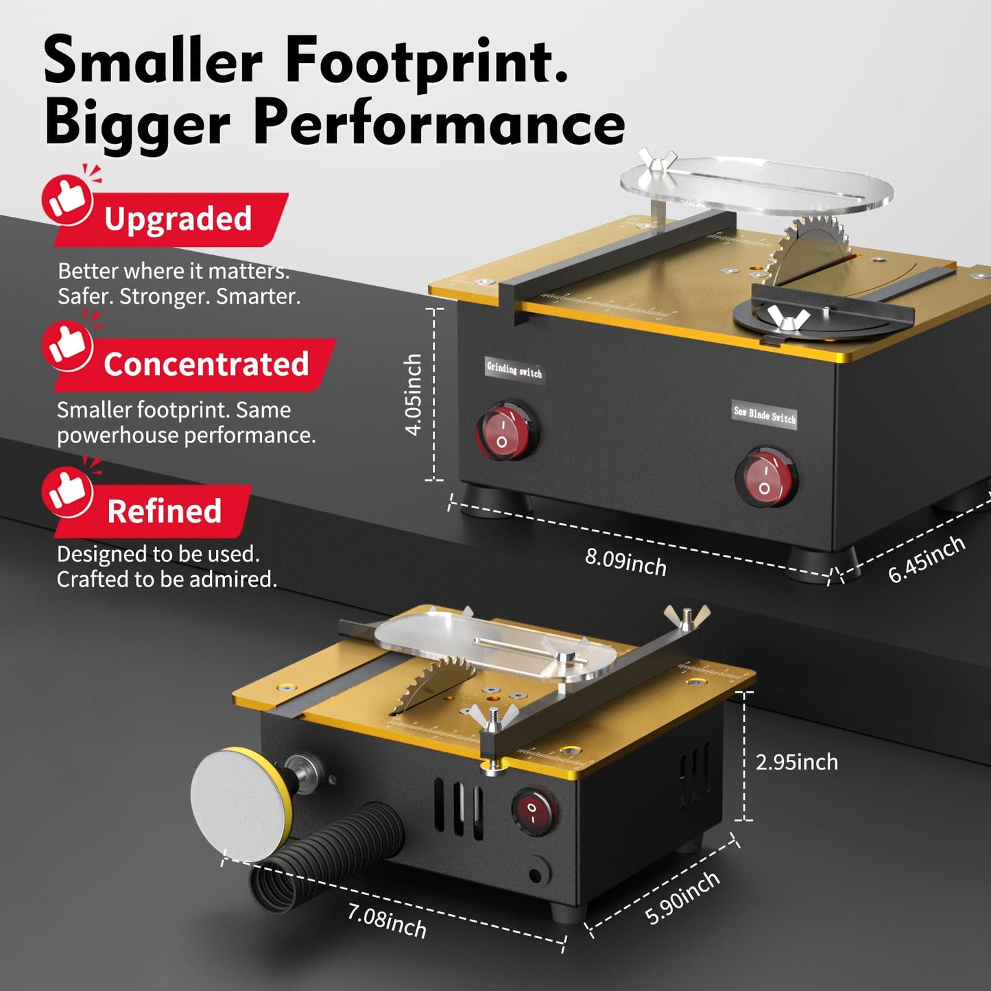 Super Mini Table Saw for Crafts,[Dual Motor & Switches] 7 Speeds MAX 200W Multifunctional Table Saw with 122+ Accessories, Cut/Engrave/Polish/Drill, Compact Design for Model Making, Gift for Creators