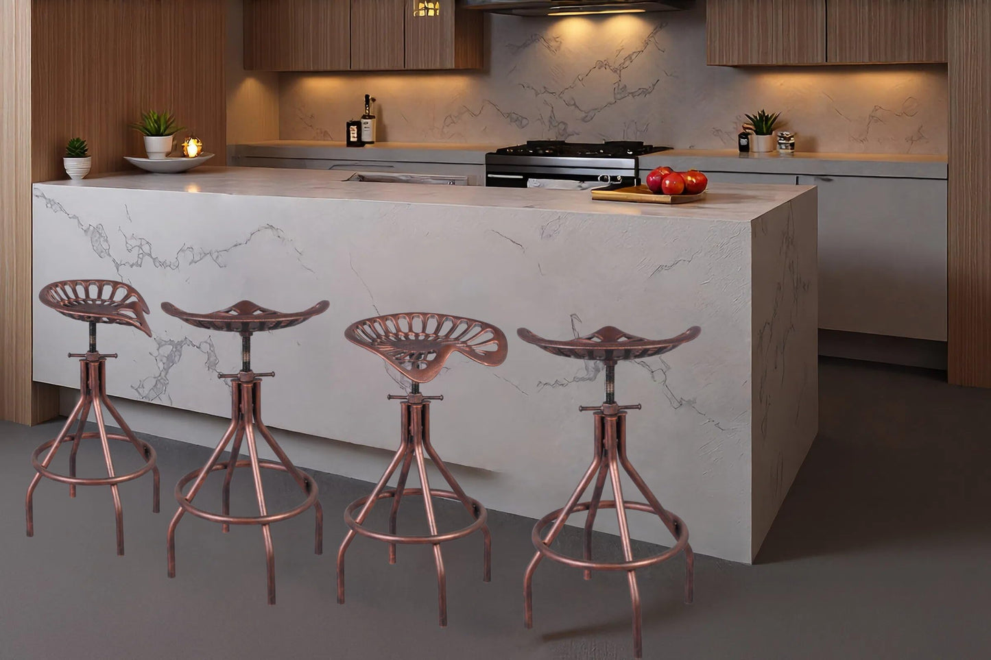 Diwhy Rustic Farmhouse Barstool Tractor Seat Adjustable Bar Stool Industrial Pub Stool Copper Set of 2