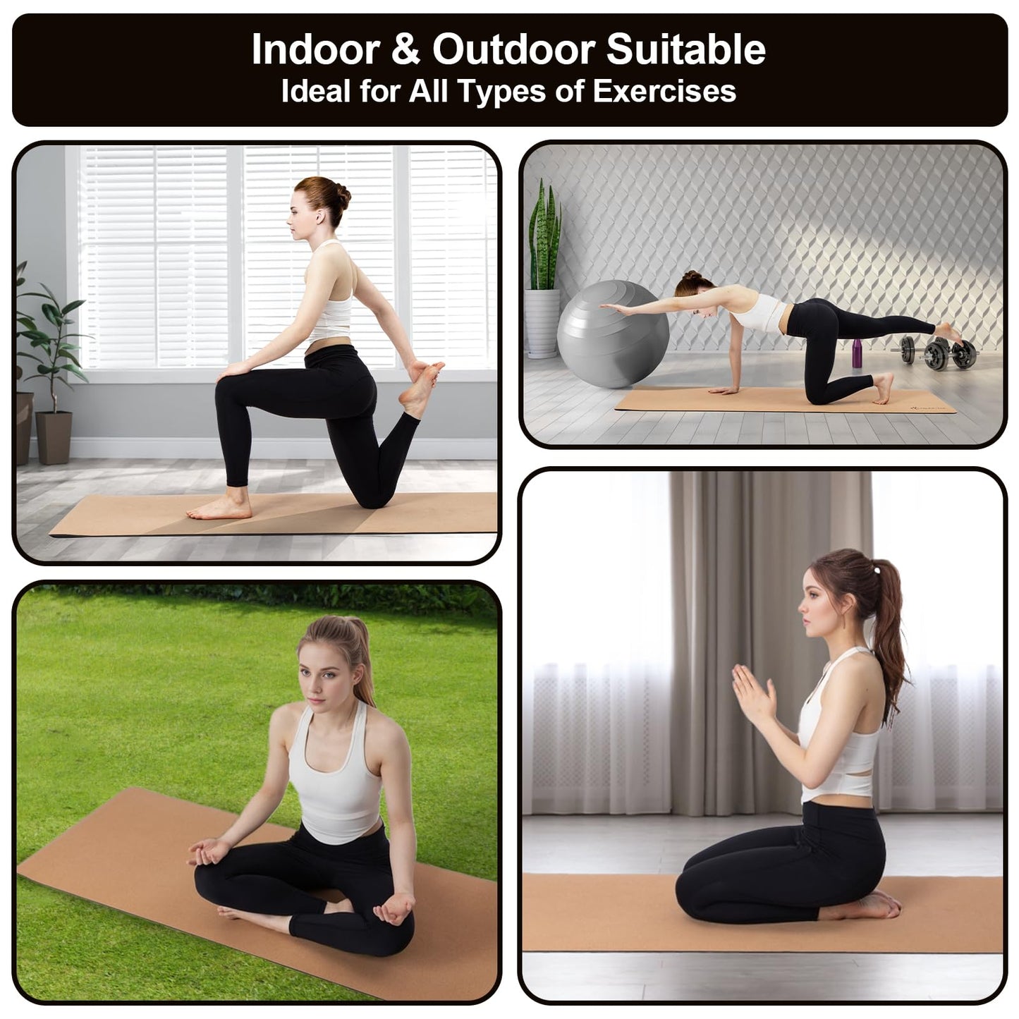 StrongTek Cork Yoga Mat, Non-Toxic & Eco-Friendly, 7mm Thick with Non-Slip Cork + TPE Surface, 72"x24", for Hot Yoga, Pilates & Home Fitness, Lightweight Cushioned with Carry Strap