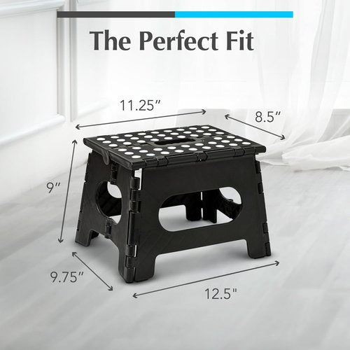 Handy Laundry Folding Step Stool - Sturdy Collapsible Design for Adults & Kids - Easy One-Flip Open - Black, 9 Inch