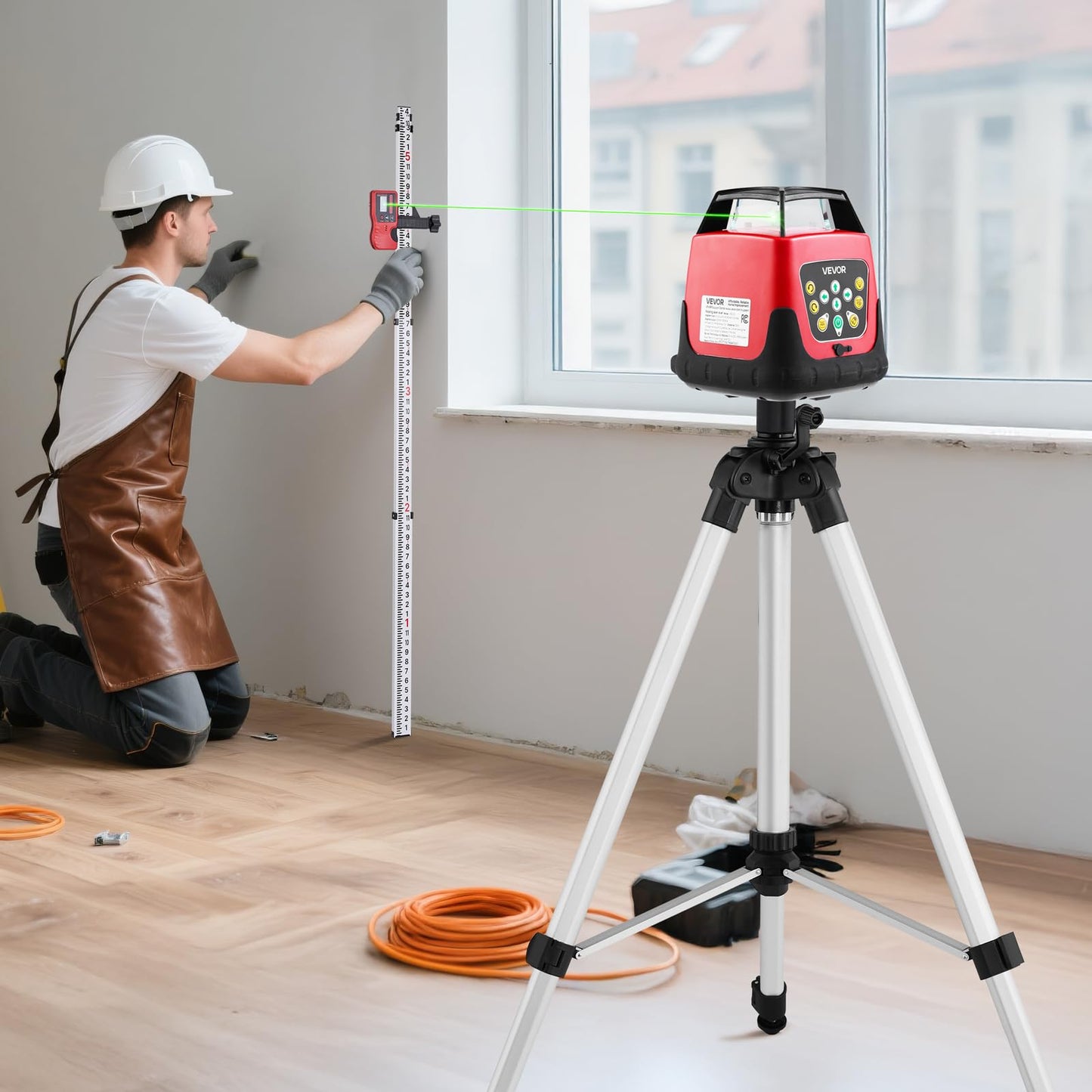 VEVOR Rotary Laser Level Kit, 2000ft 360-Degree Self Leveling Green Horizontal Laser Transit,with Tripod,Receiver,Remote Control, Scale, Toolcase, IP66 Rating Waterproof, 0.80in/100ft for Construction