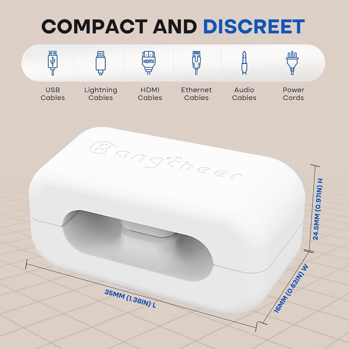 BANGCHEER 8 Pack (White-8Pack) Dual-Slot Silicone Cord Cable Clips with Strong Nano Adhesive Cable Organizer
