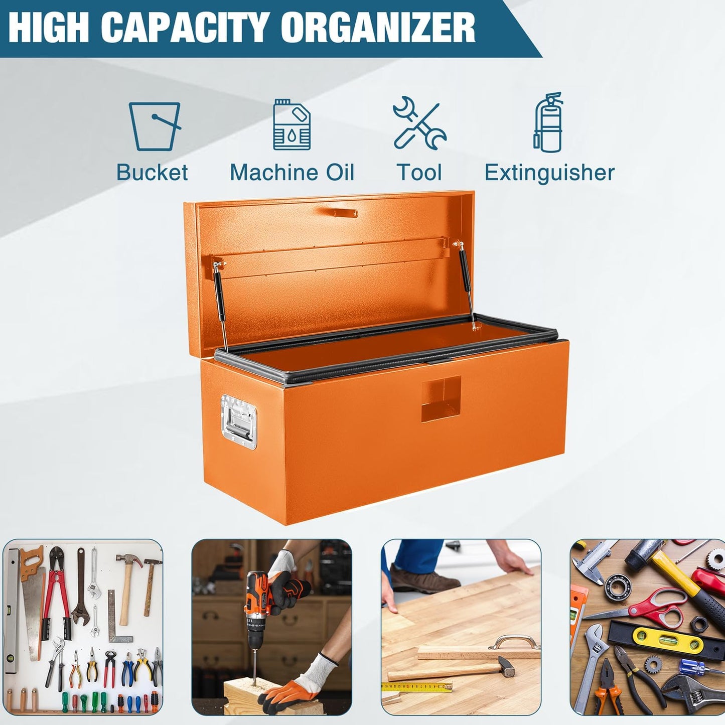 PeakPursuit Heavy Duty Orange Steel Truck Bed Tool Box – 48x15x15 in Weatherproof Lockable Storage Chest, Powder-Coated Metal Safe for Pickup, RV, Trailer, Grooved Cover Style