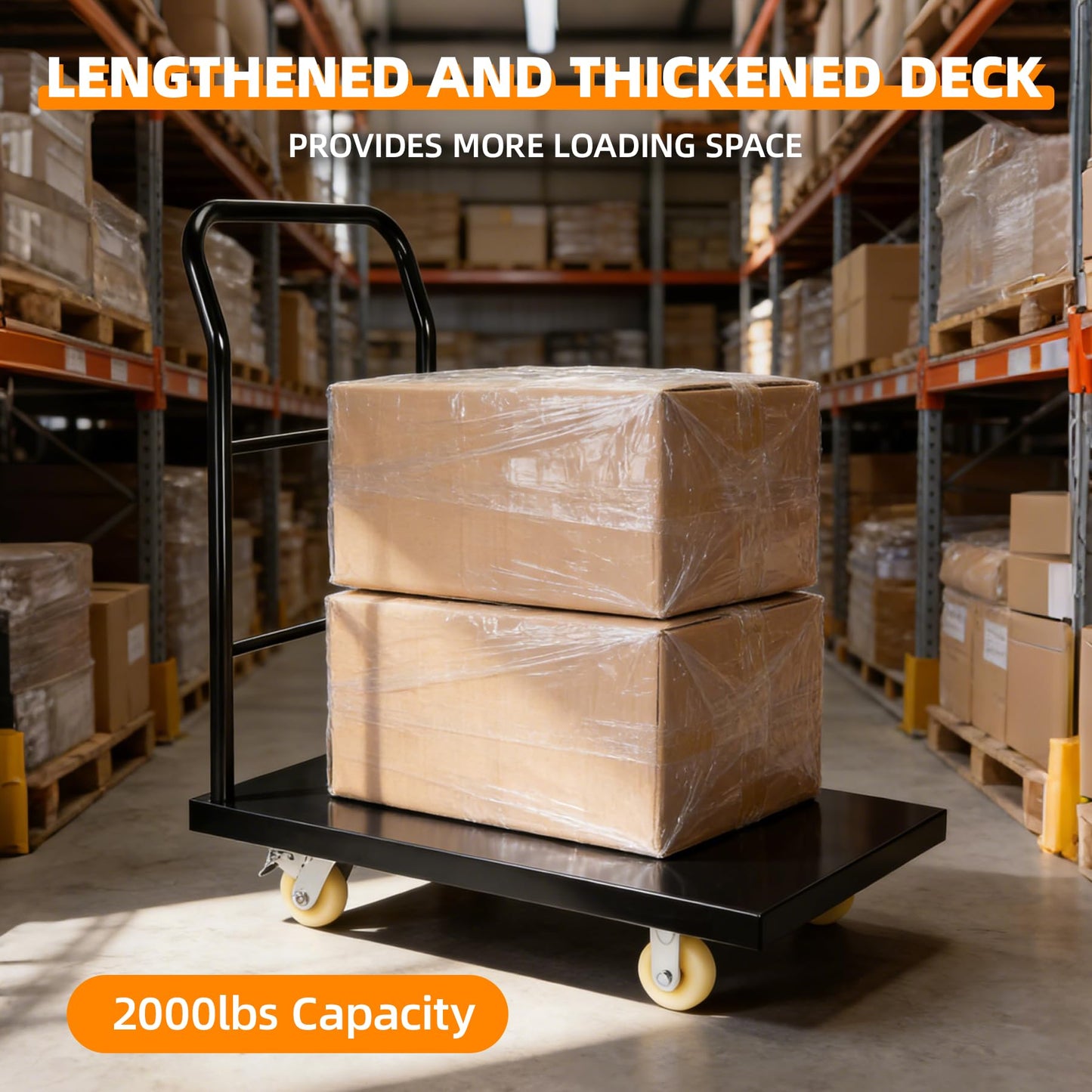 Heavy Duty Platform Truck Moving Flatbed Cart 36” x 24”Push Dolly, 2200 lbs Capacity Steel Flatbed Cart, Flat cart with Wheels and Handle, for Luggage Moving, Shopping Groceries, Garage, Warehouse