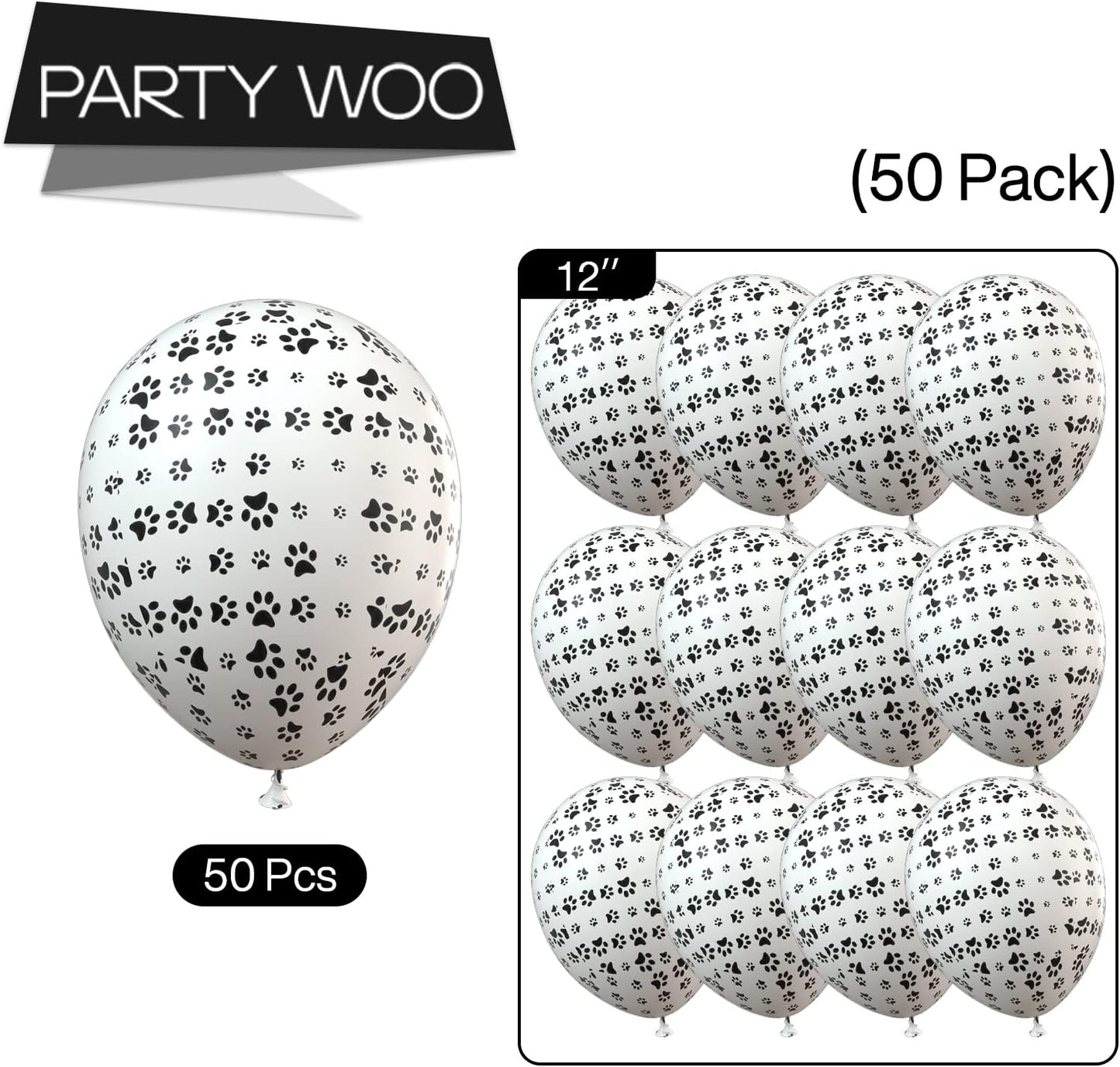 PartyWoo Paw Balloons - 50 Pcs 12 Inch Matte White Latex Balloons for Dog-Themed Birthday Parties