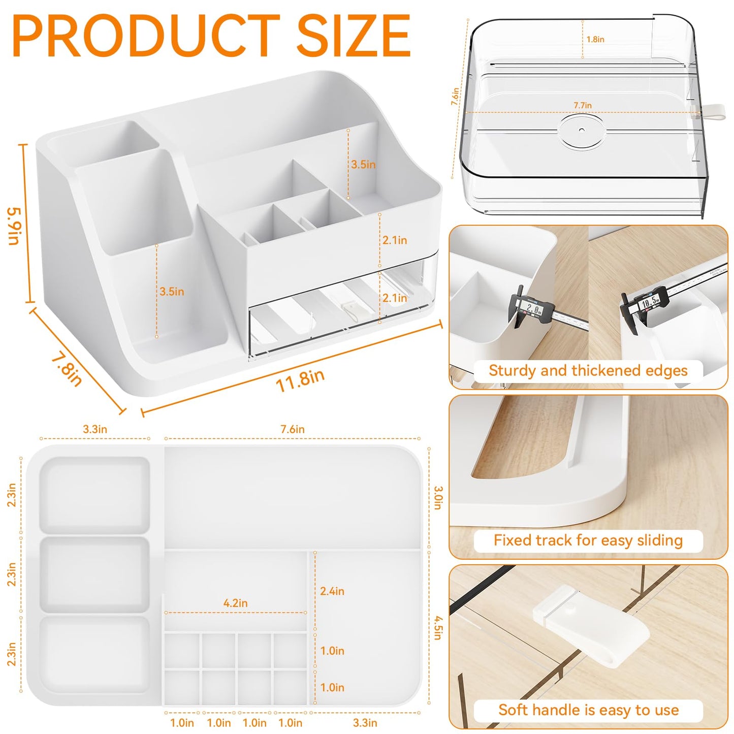 Yieach White Makeup Organizer Countertop,Large Cosmetics Storage Organizer for Make up Brush,Hair Products and Beauty Skincare Organizers,Plastic Makeup Holders and Organizers for Bathroom,Vanity,Desk
