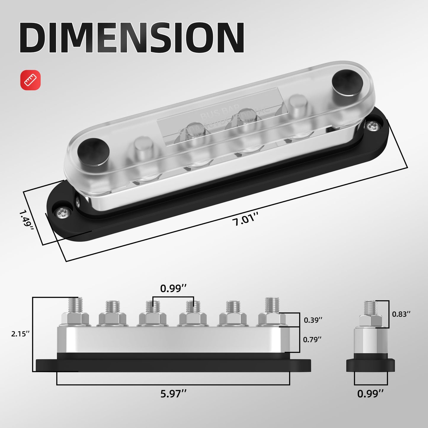 DAIERTEK 600A Power Distribution Block 12V Bus Bar Terminal Block 6 x 3/8" Terminal Studs 12 Volt Marine Bus Bar with Cover Positive & Negative for Automotive Car Boat Solar System